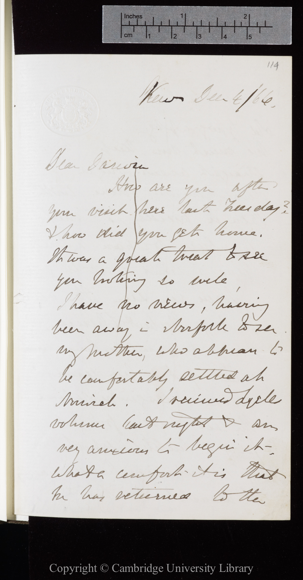 Letter from J. D. Hooker to C. R. Darwin   4 December 1866