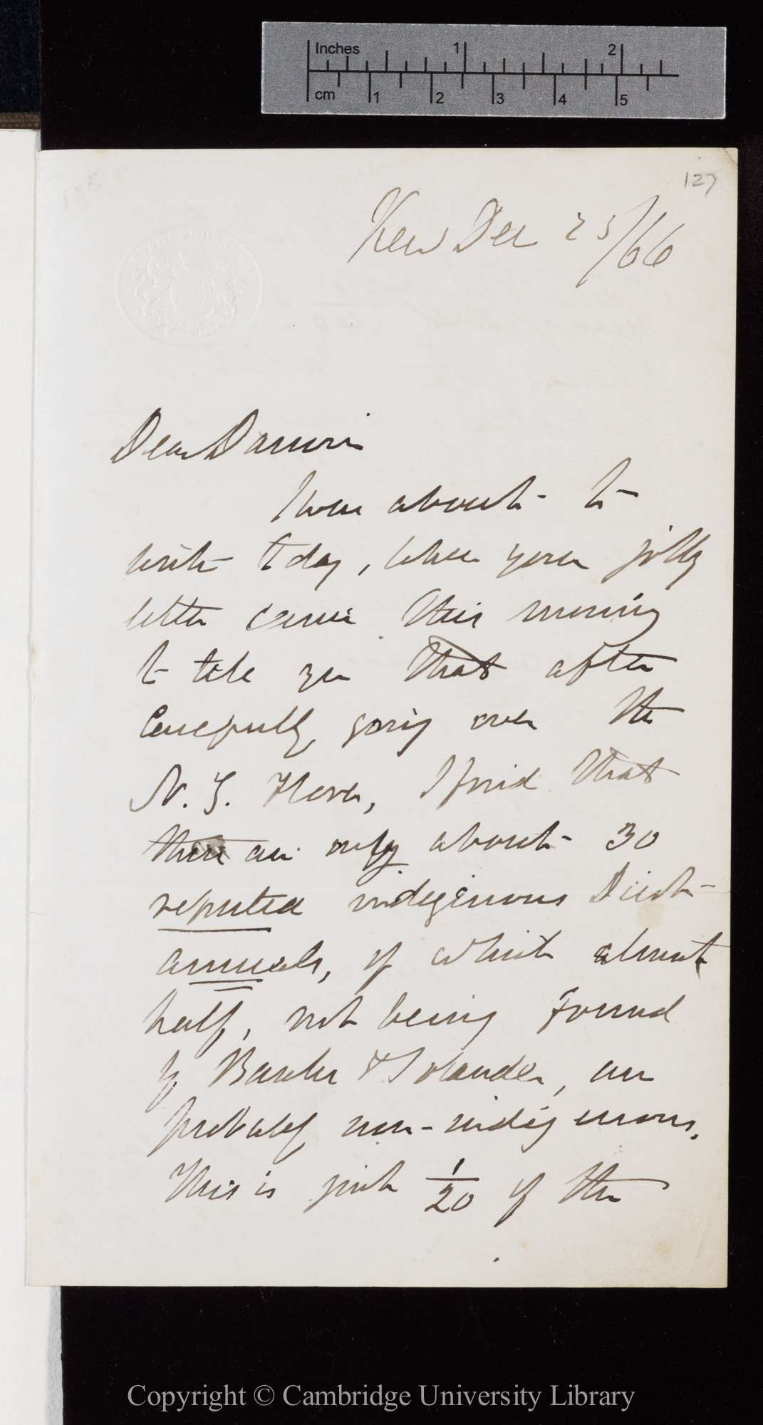 Letter from J. D. Hooker to C. R. Darwin   25 December 1866