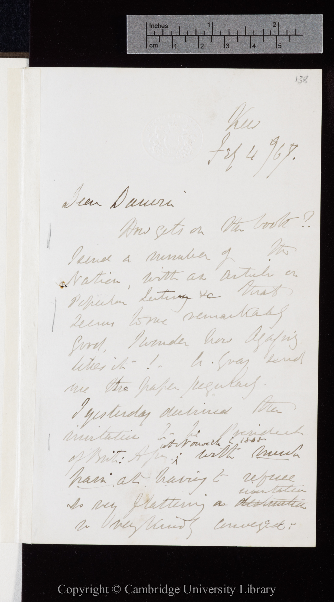 Letter from J. D. Hooker to C. R. Darwin   4 February 1867