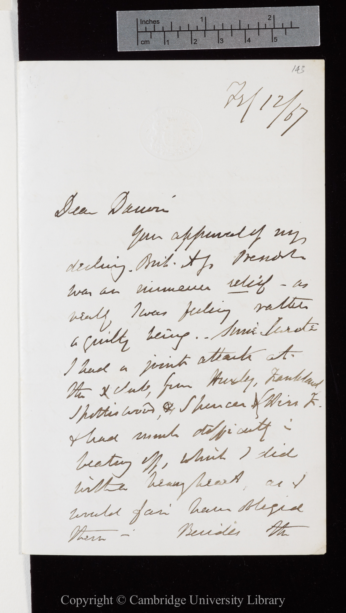 Letter from J. D. Hooker to C. R. Darwin   12 February 1867