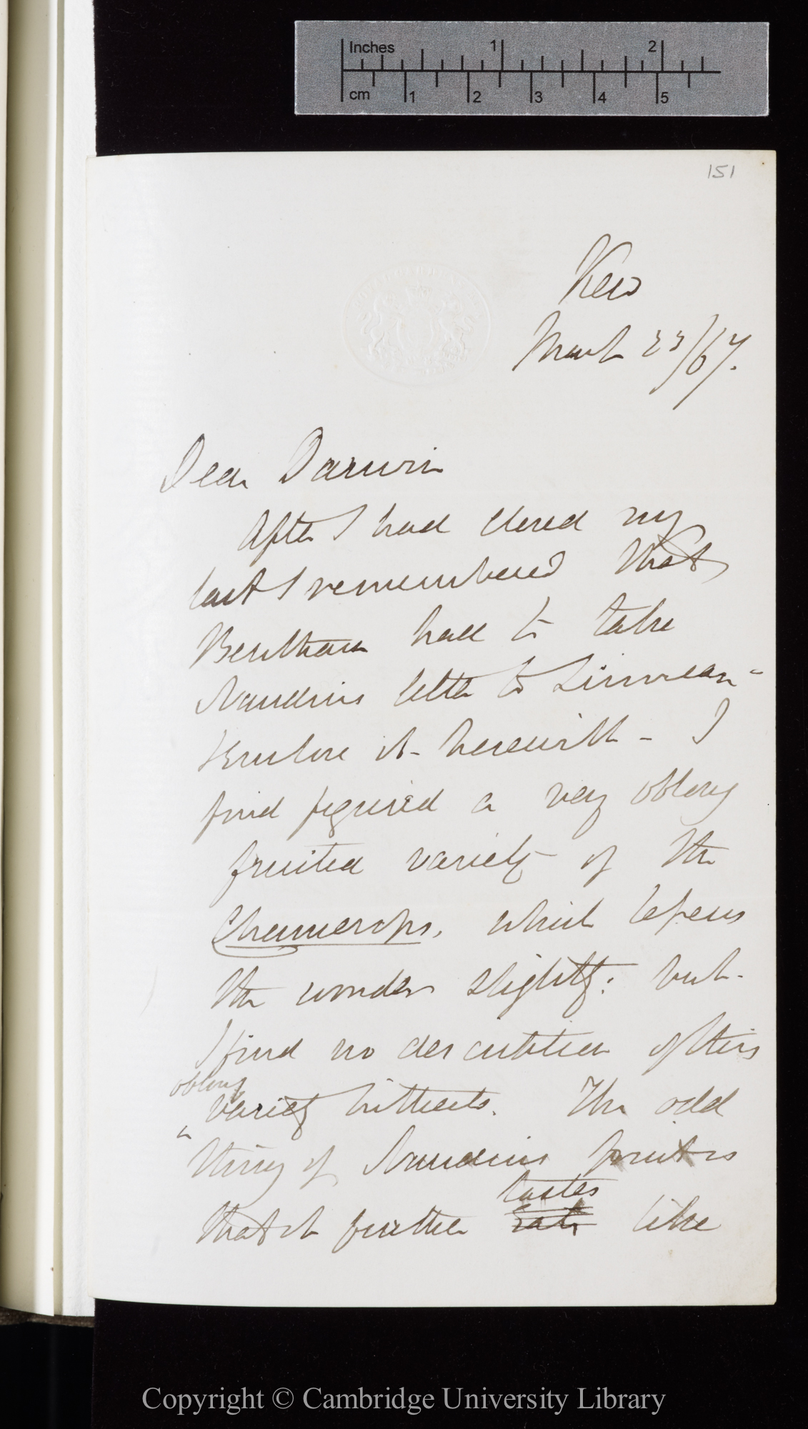 Letter from J. D. Hooker to C. R. Darwin   23 March 1867