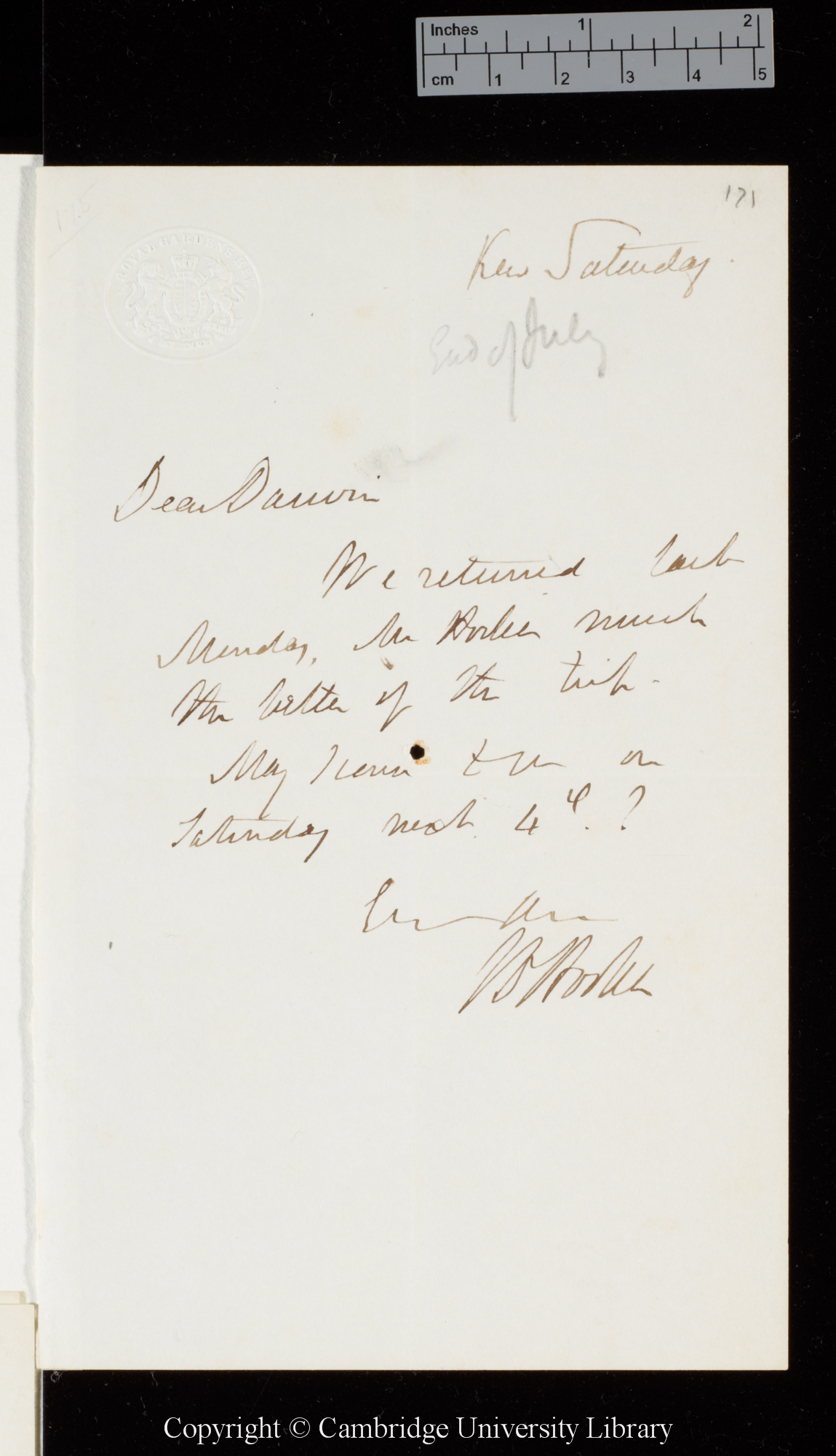 Letter from J. D. Hooker to C. R. Darwin   [27 July 1867]