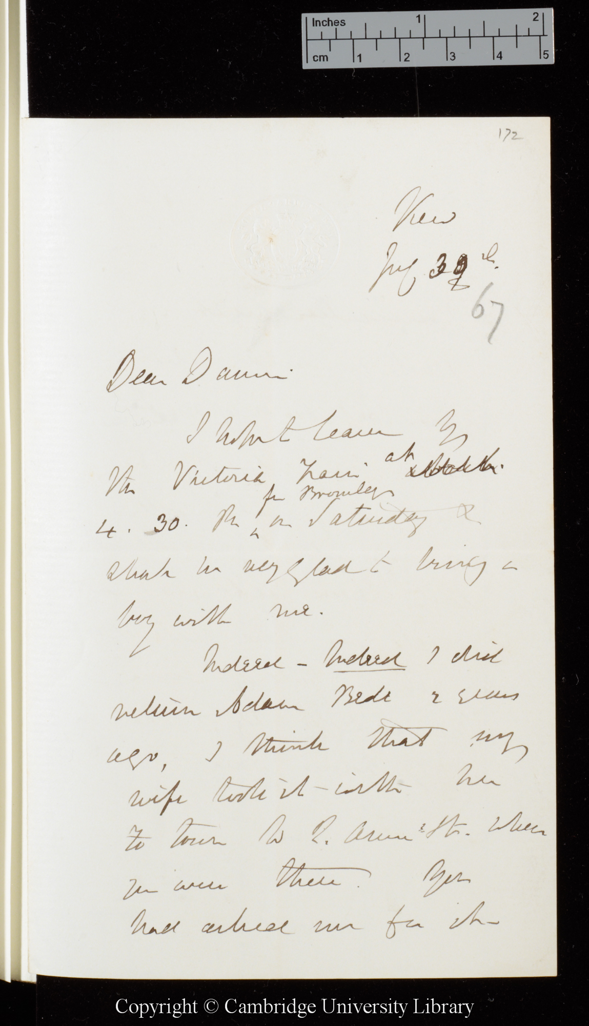 Letter from J. D. Hooker to C. R. Darwin   30 July [1867]