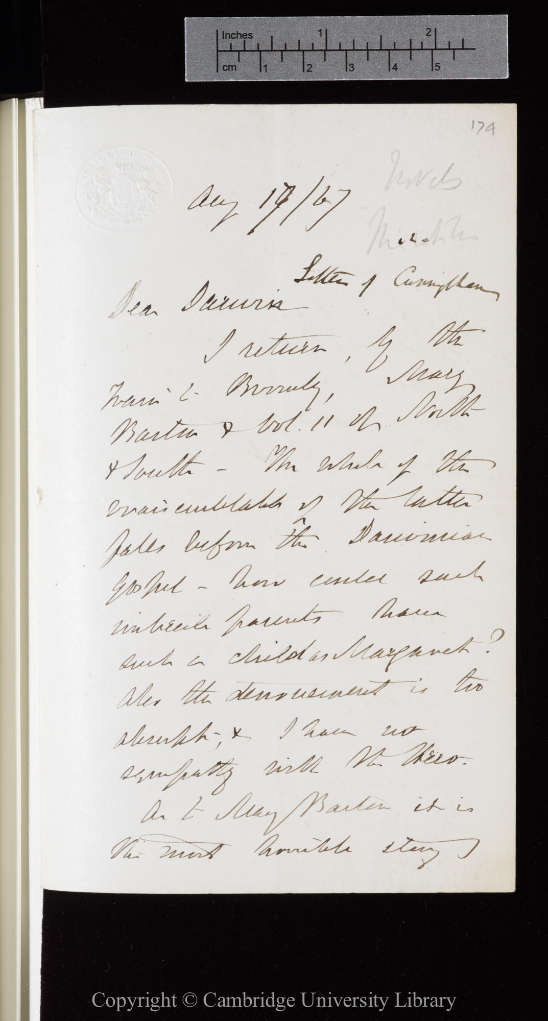 Letter from J. D. Hooker to C. R. Darwin   17 August 1867