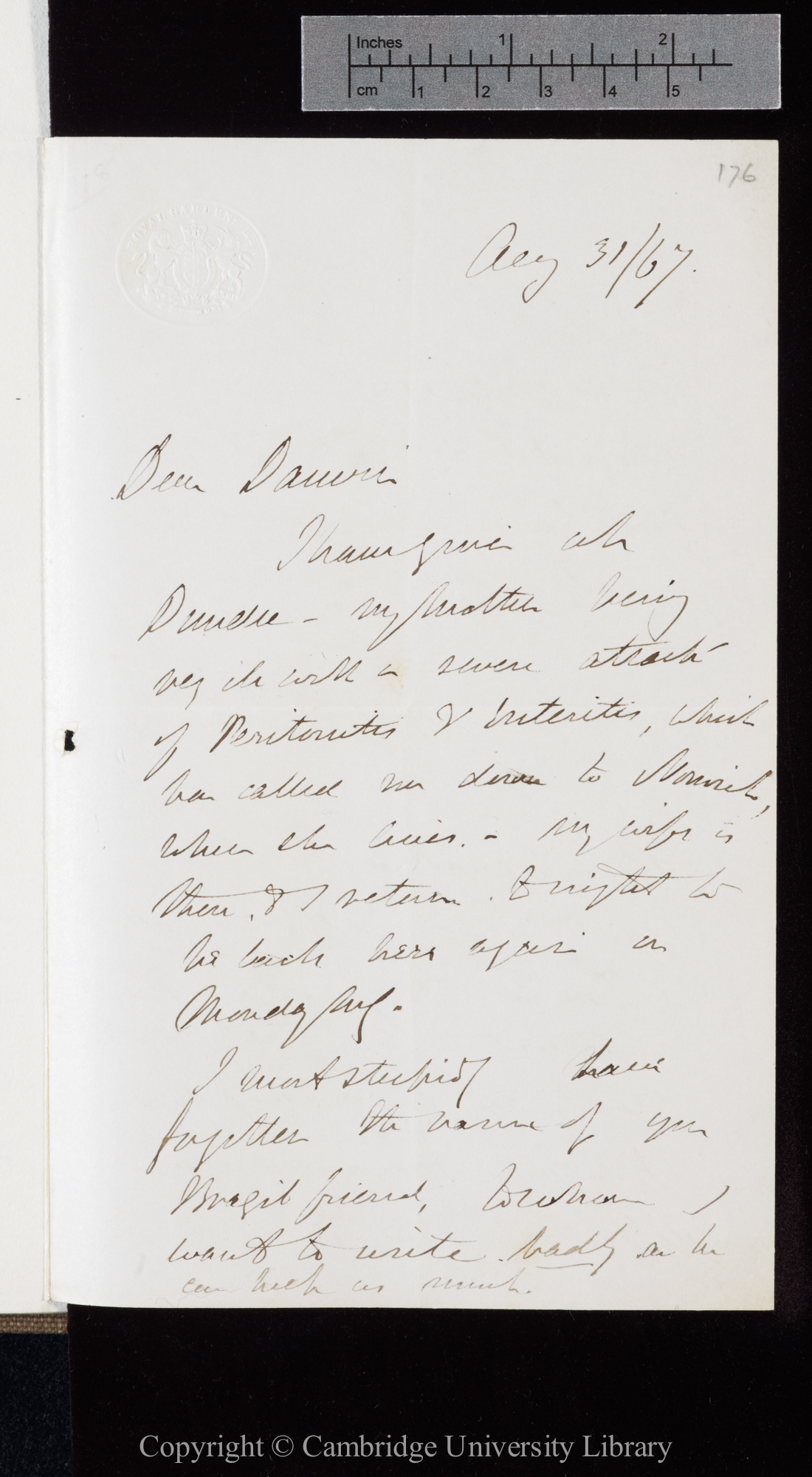 Letter from J. D. Hooker to C. R. Darwin   31 August 1867