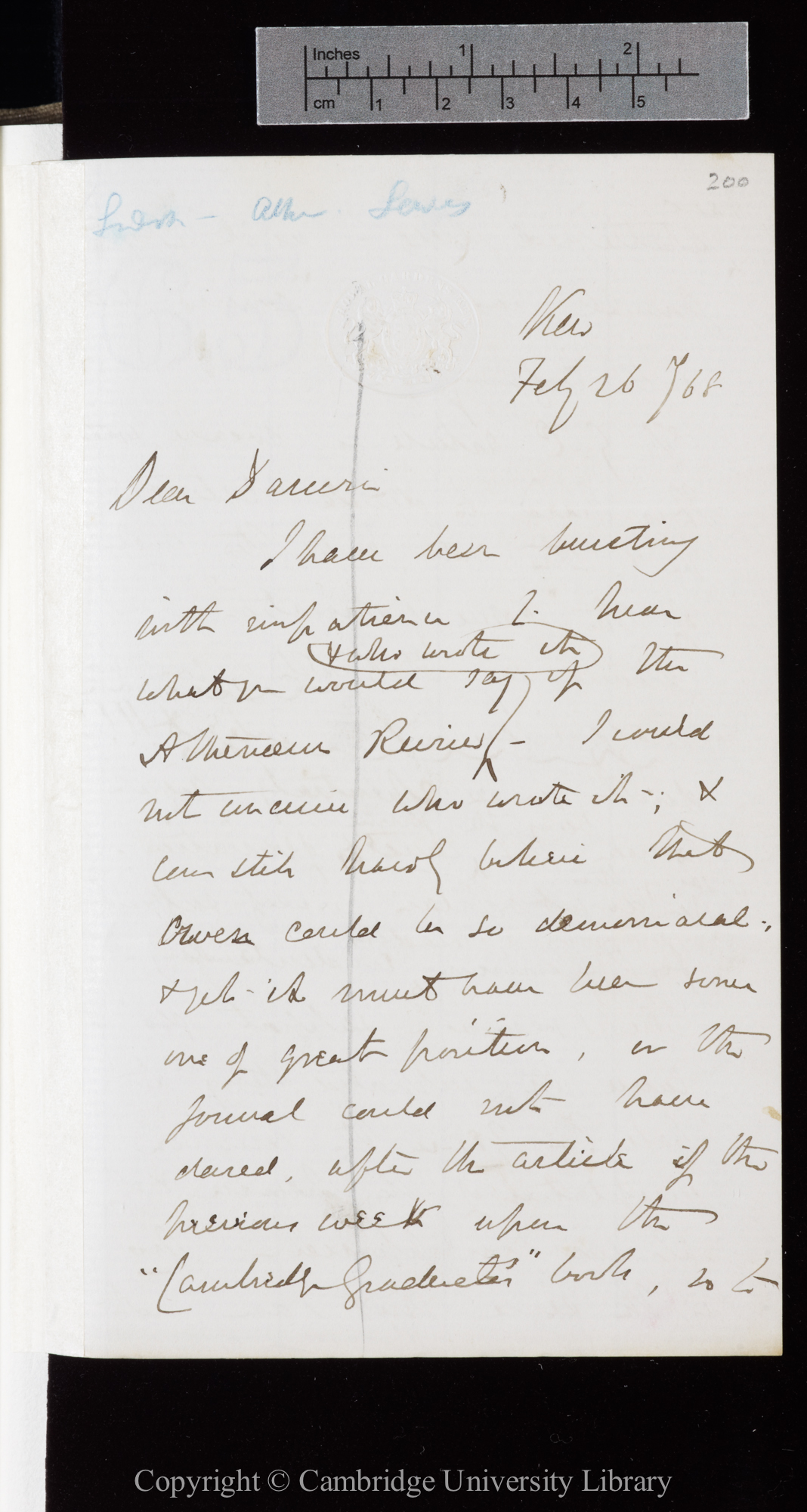 Letter from J. D. Hooker to C. R. Darwin   26[-7] February 1868