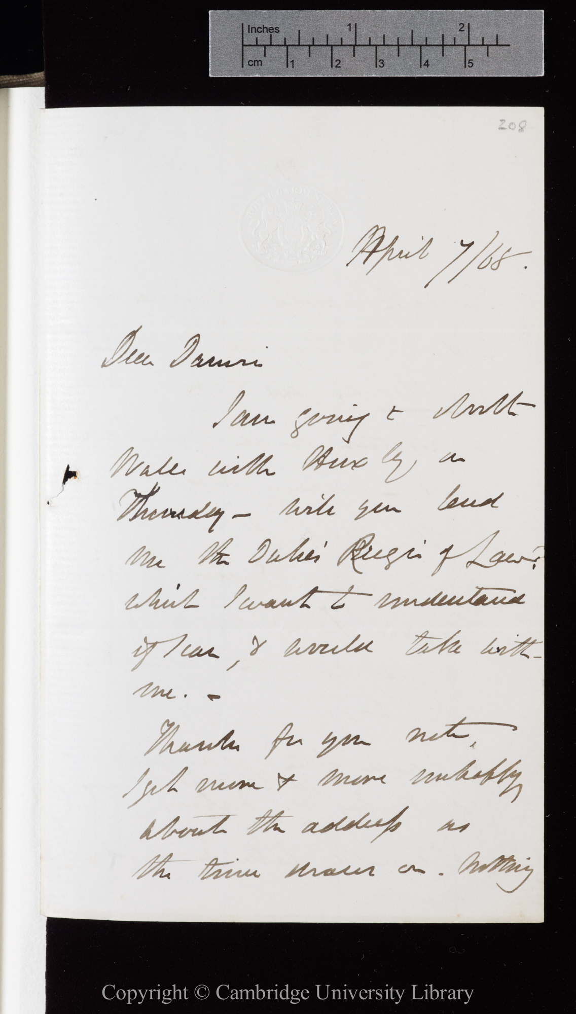 Letter from J. D. Hooker to C. R. Darwin   7 April 1868