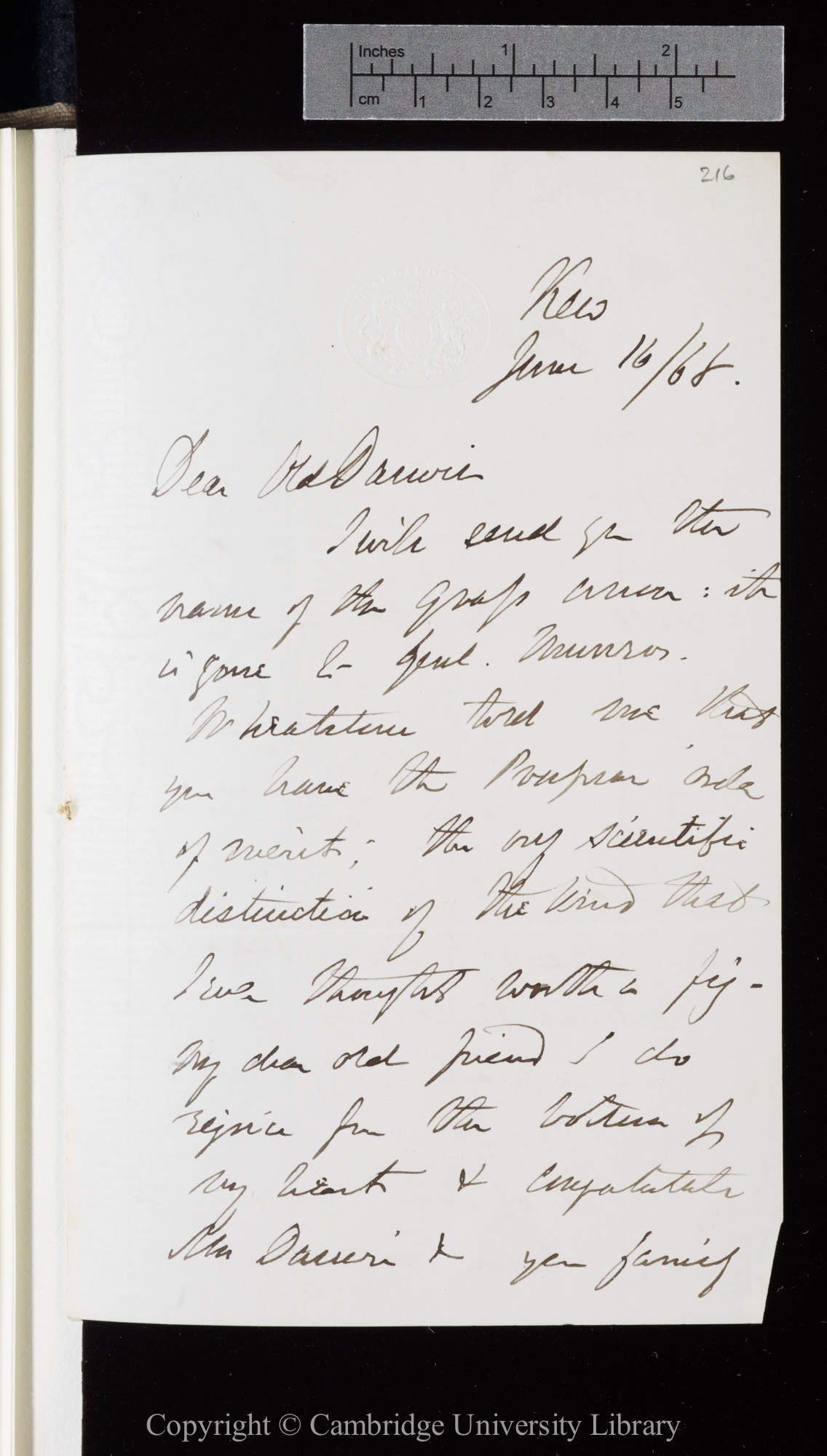Letter from J. D. Hooker to C. R. Darwin   16 June 1868