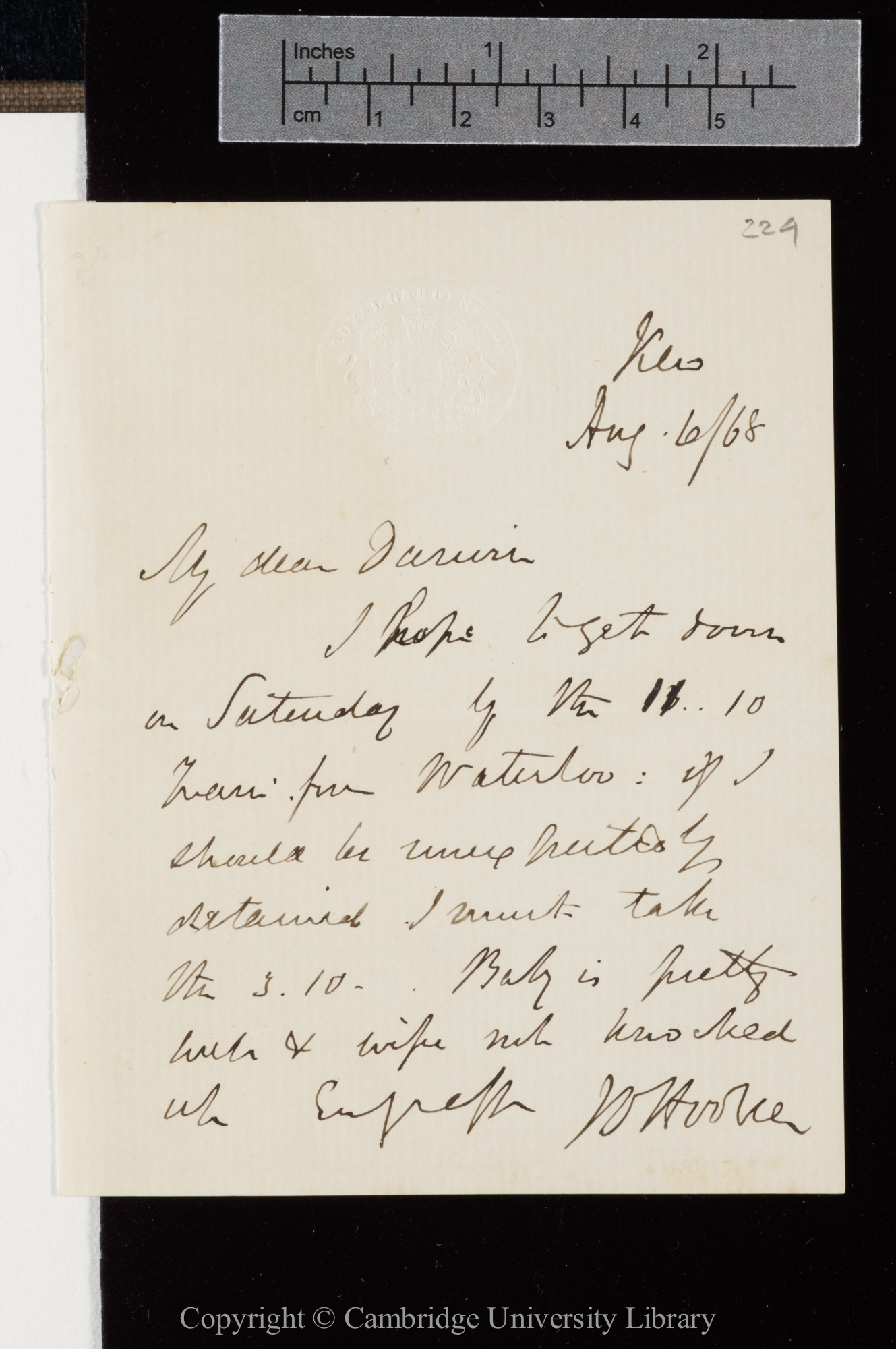 Letter from J. D. Hooker to C. R. Darwin   6 August 1868