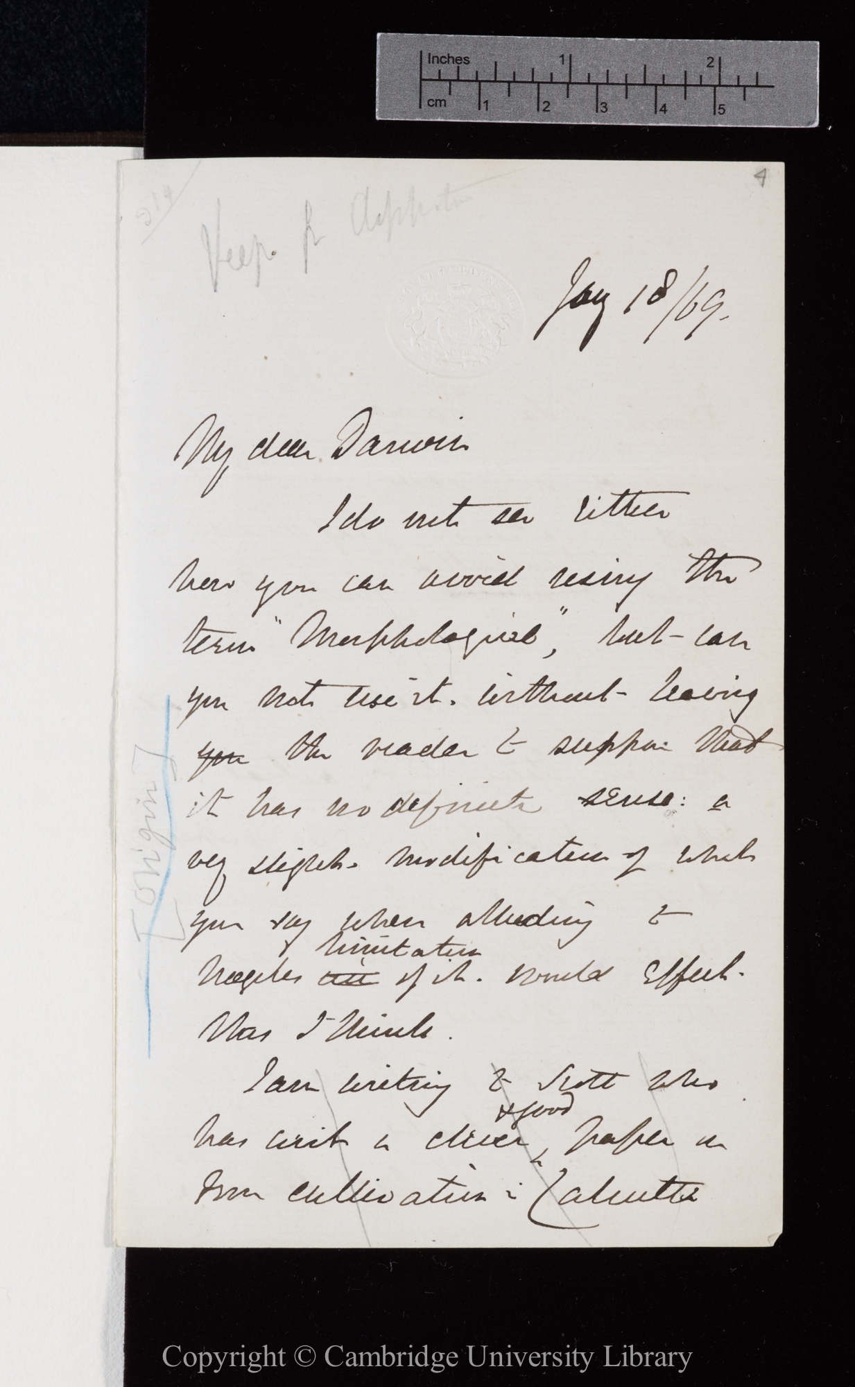 Letter from J. D. Hooker to C. R. Darwin   18 January 1869