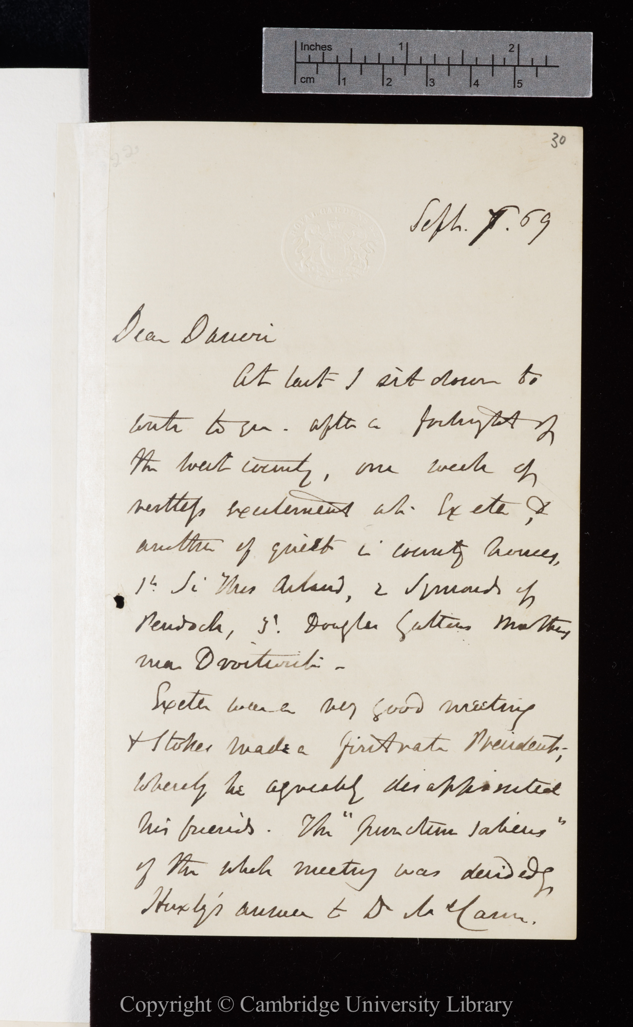 Letter from J. D. Hooker to C. R. Darwin   7 September 1869