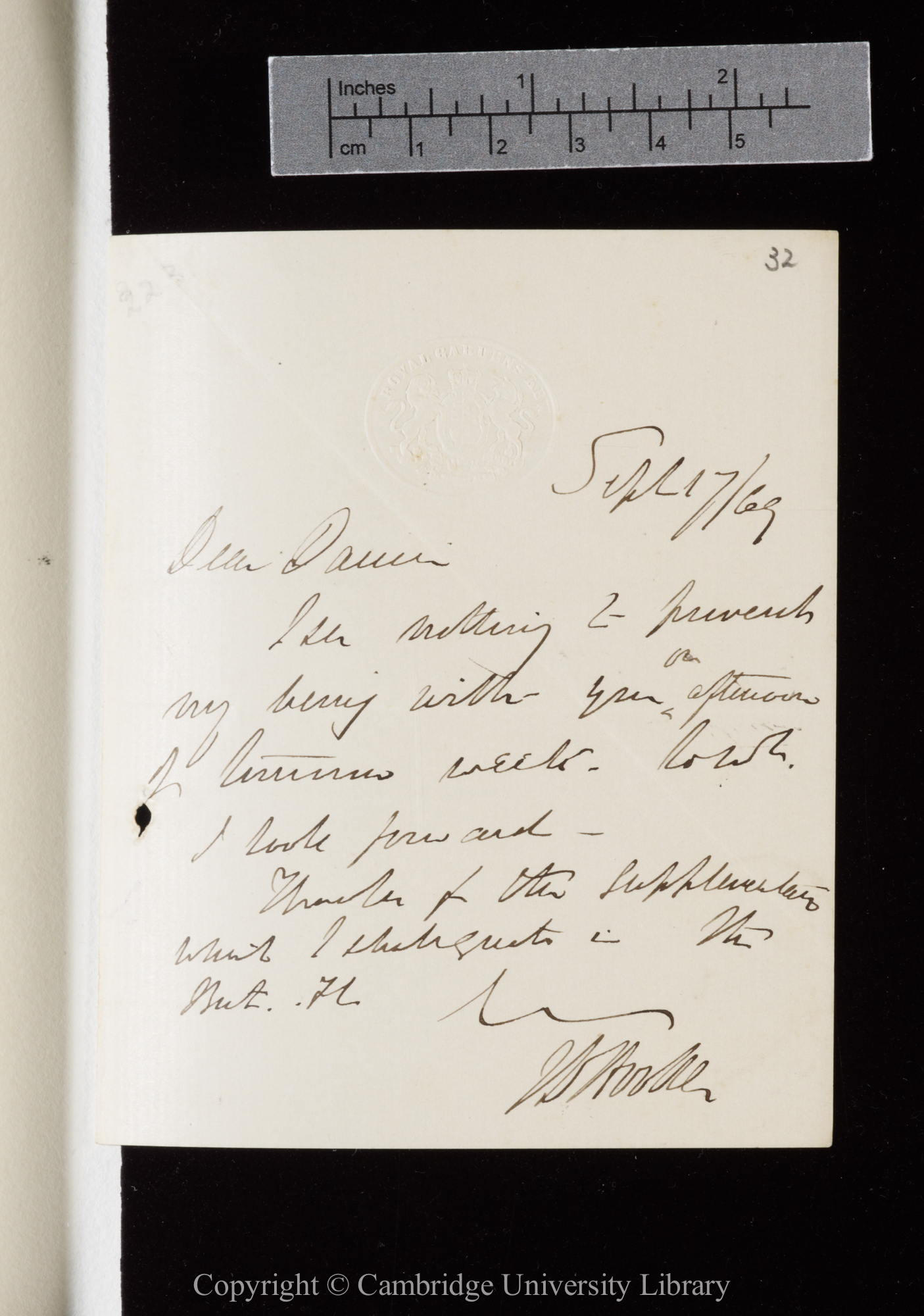 Letter from J. D. Hooker to C. R. Darwin   17 September 1869