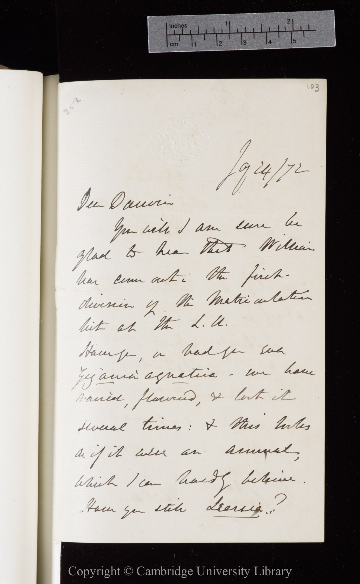 Letter from J. D. Hooker to C. R. Darwin   24 January 1872