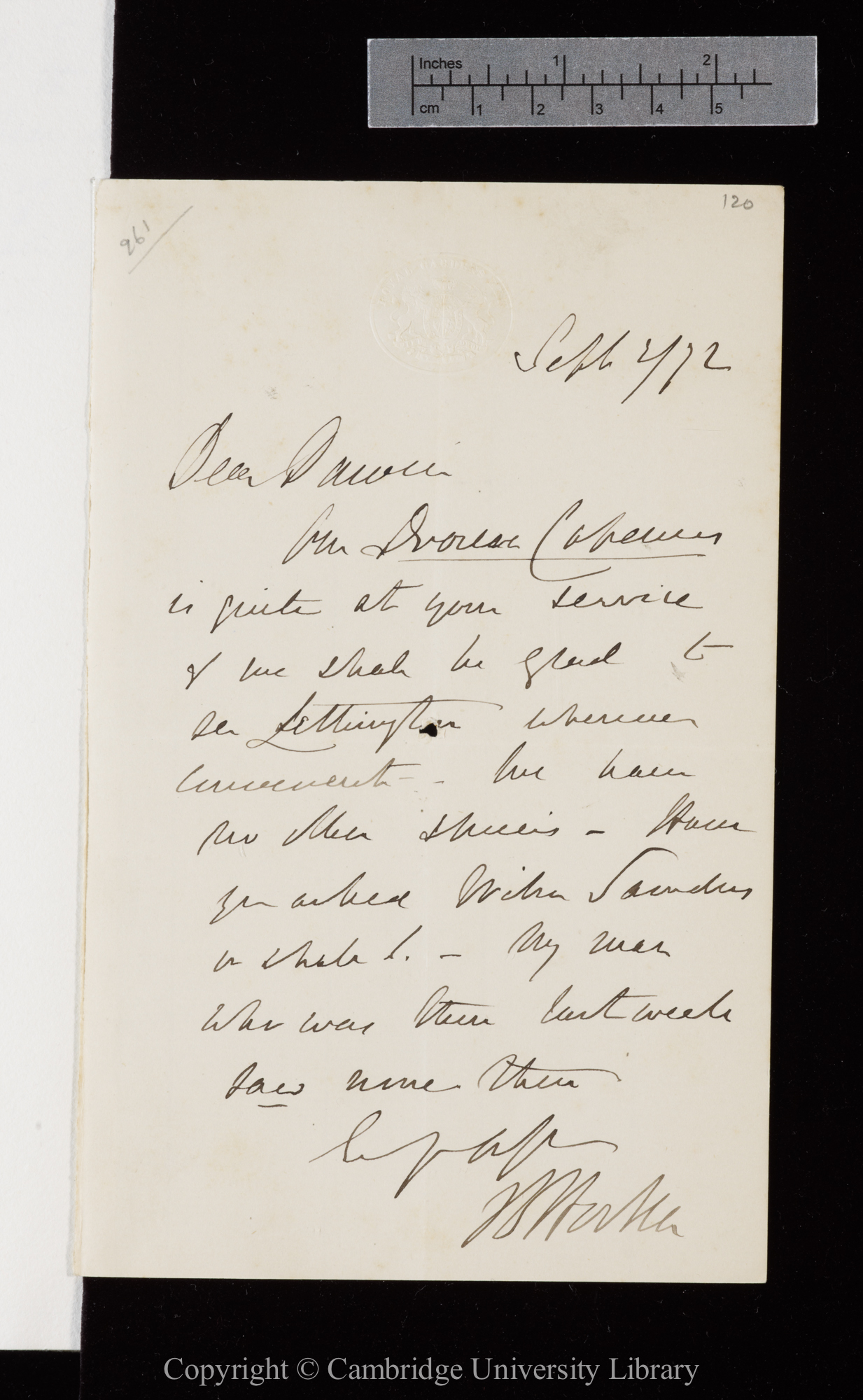 Letter from J. D. Hooker to C. R. Darwin   2 September 1872