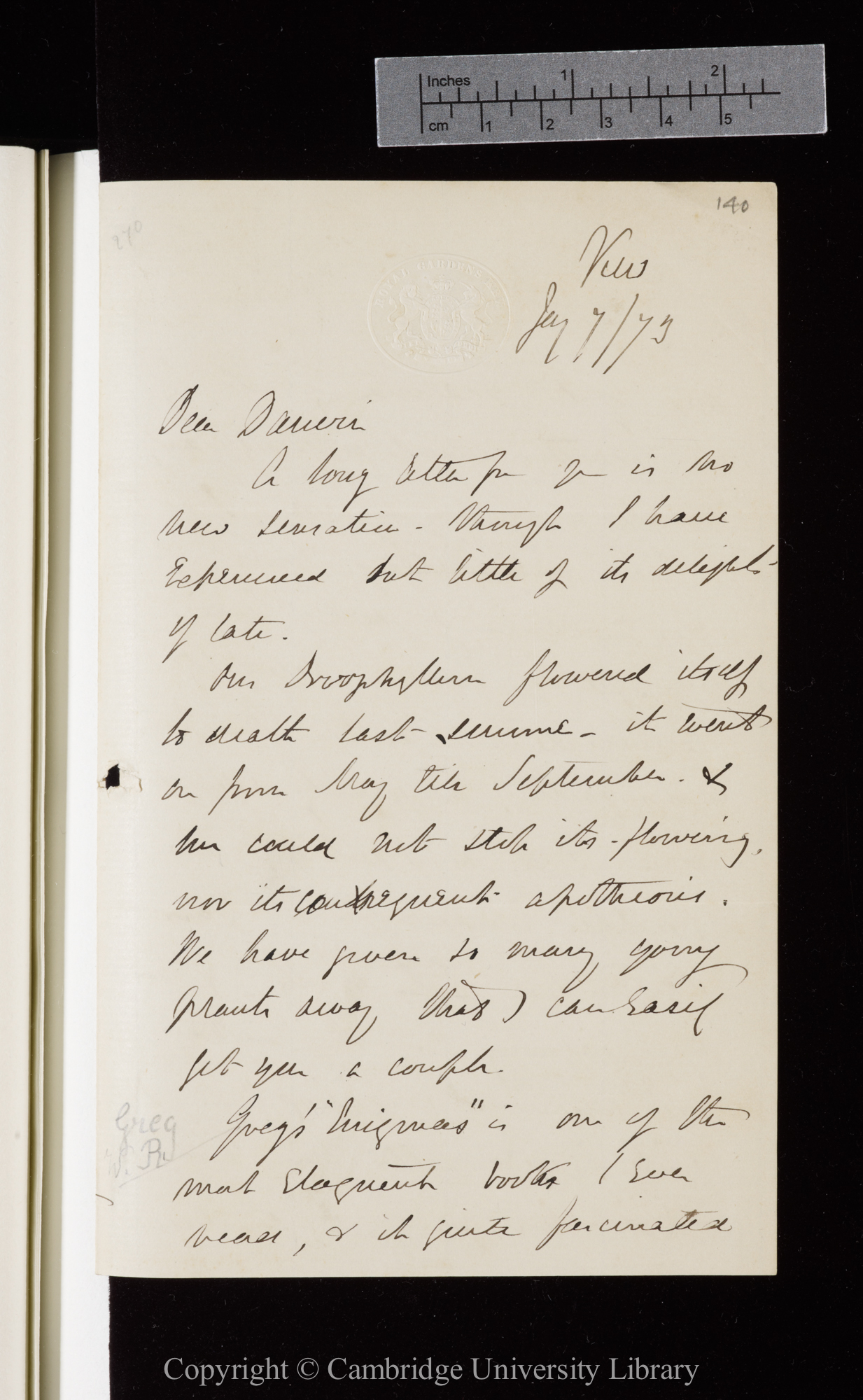 Letter from J. D. Hooker to C. R. Darwin   7 January 1873