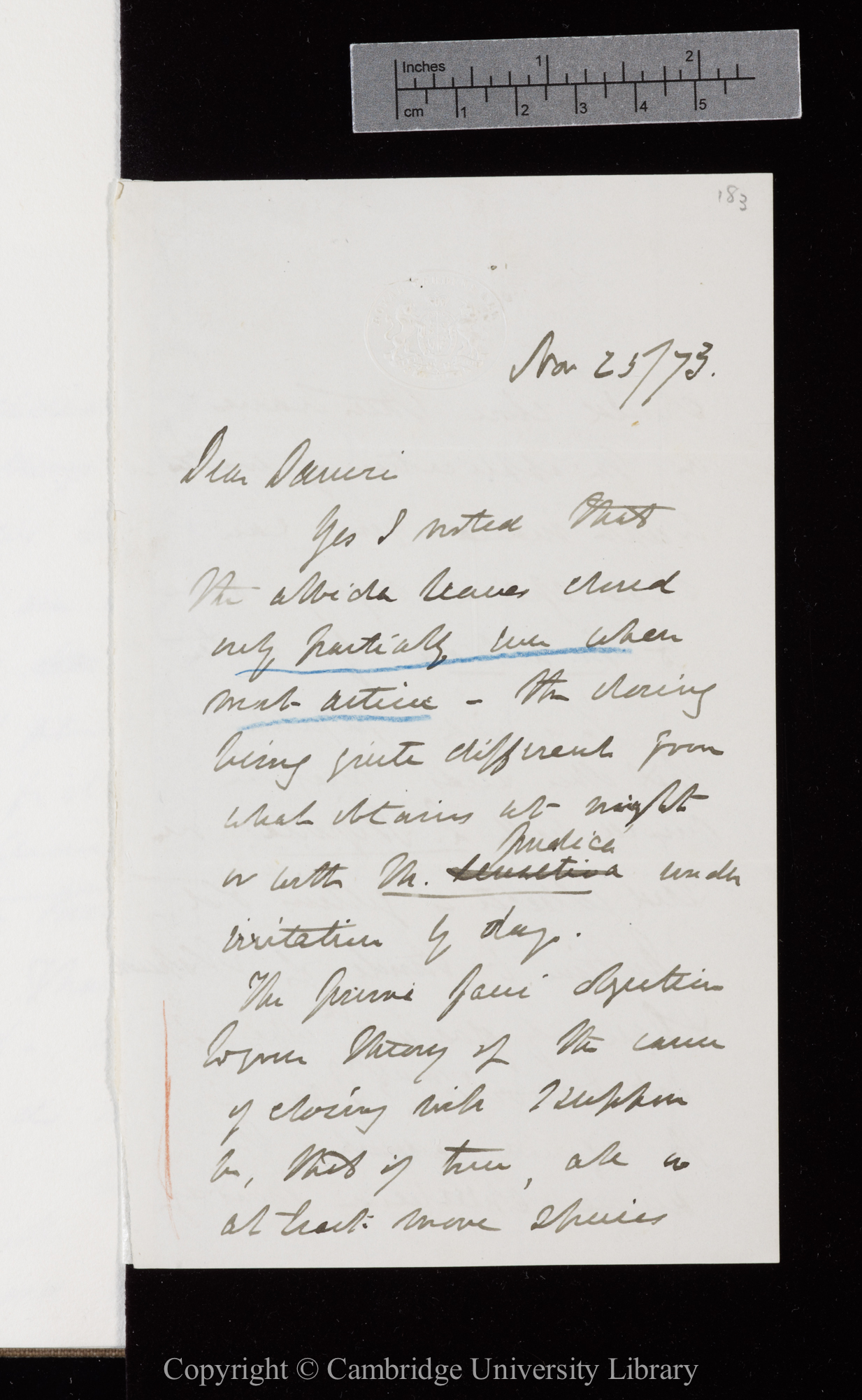 Letter from J. D. Hooker to C. R. Darwin   25 November 1873