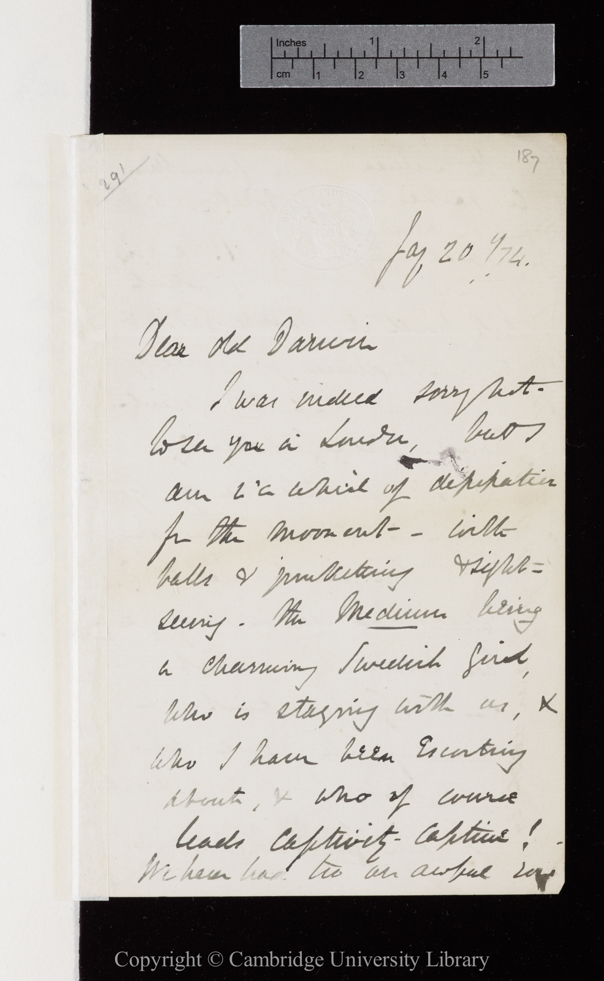 Letter from J. D. Hooker to C. R. Darwin   20 January 1874