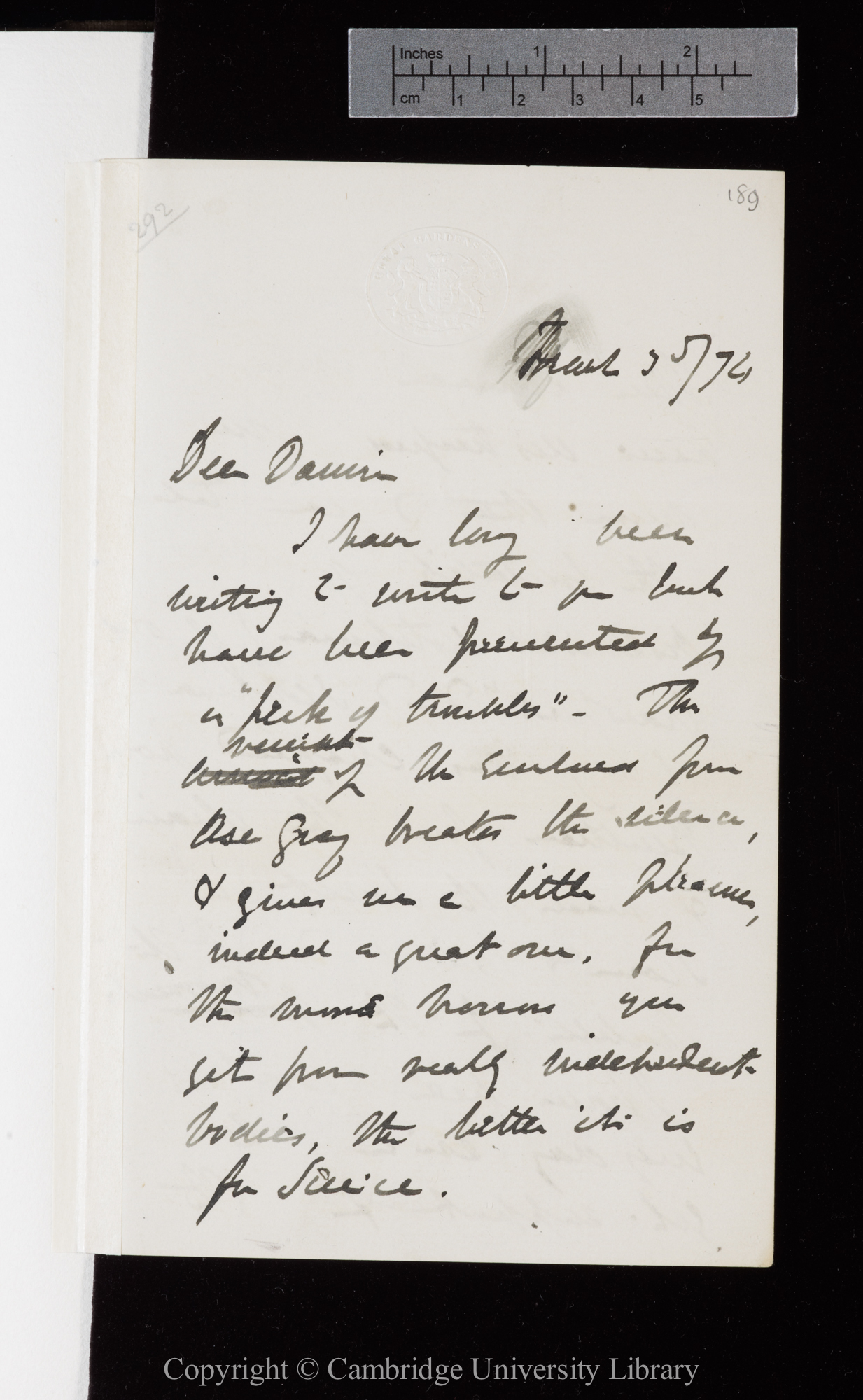 Letter from J. D. Hooker to C. R. Darwin   3 March 1874