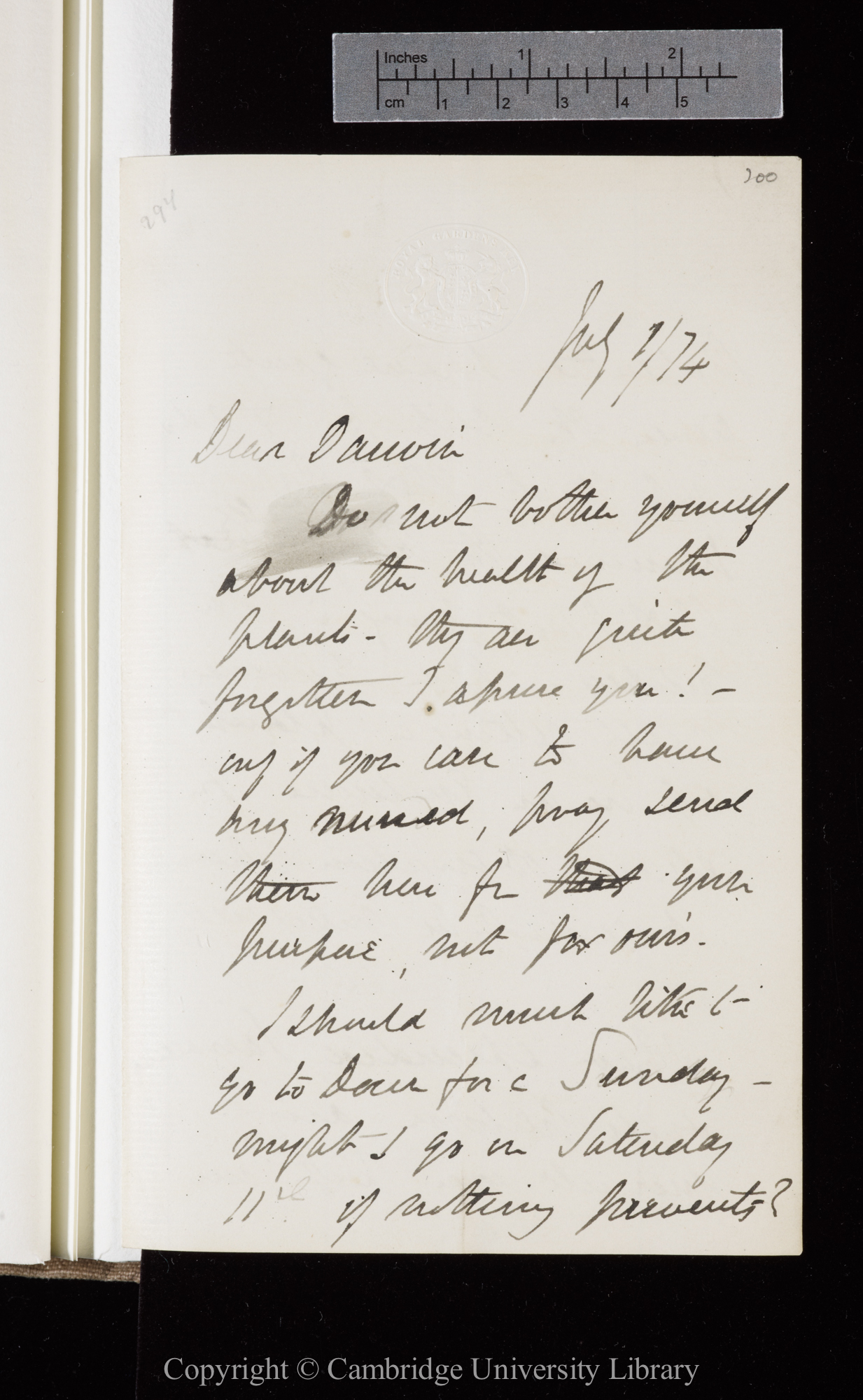 Letter from J. D. Hooker to C. R. Darwin   1 July 1874