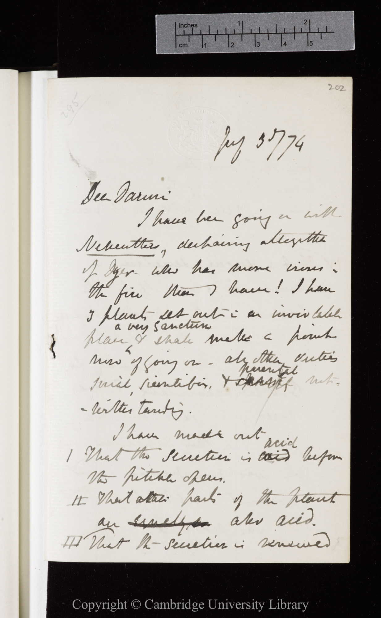 Letter from J. D. Hooker to C. R. Darwin   3 July 1874