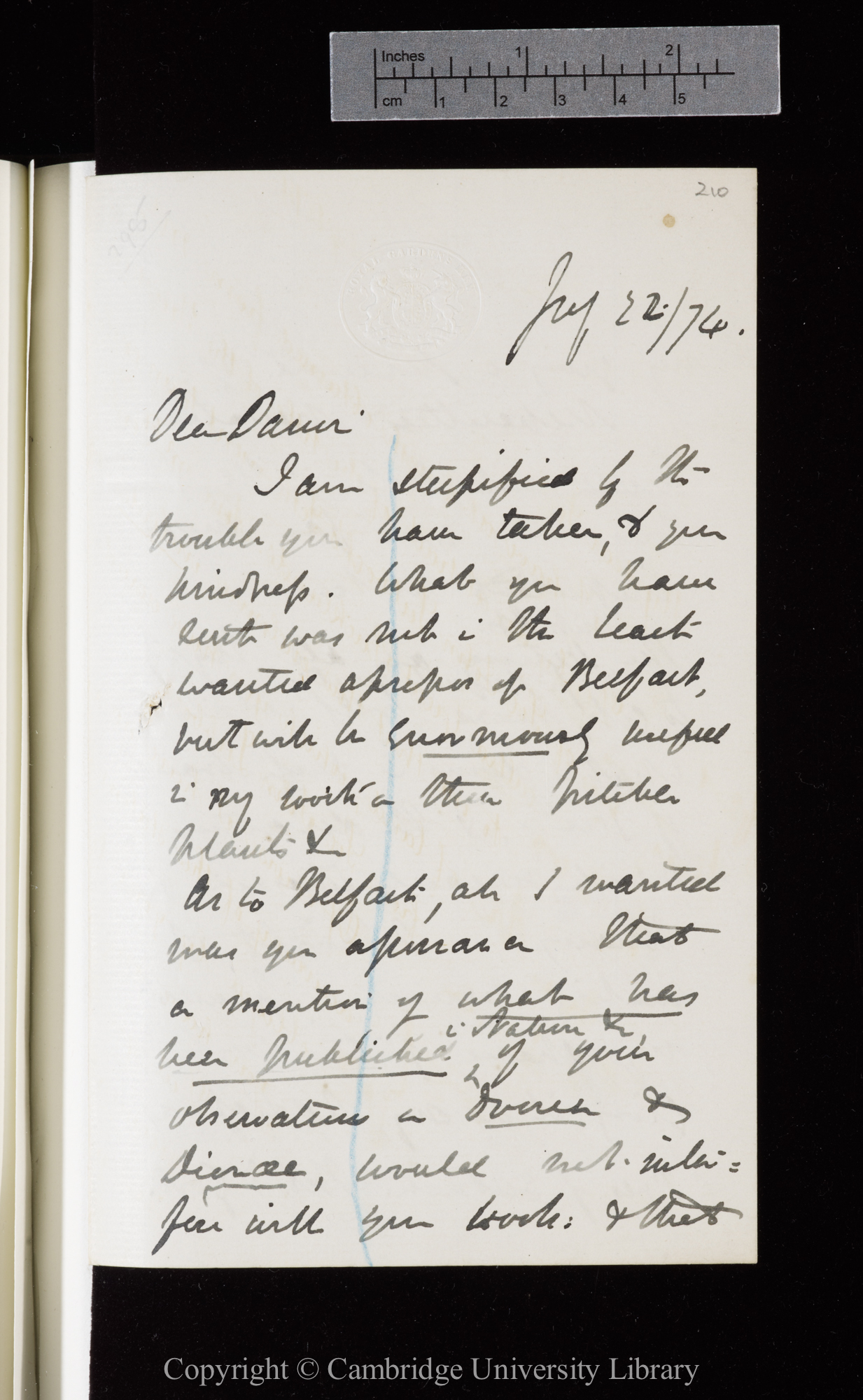 Letter from J. D. Hooker to C. R. Darwin   22 July 1874
