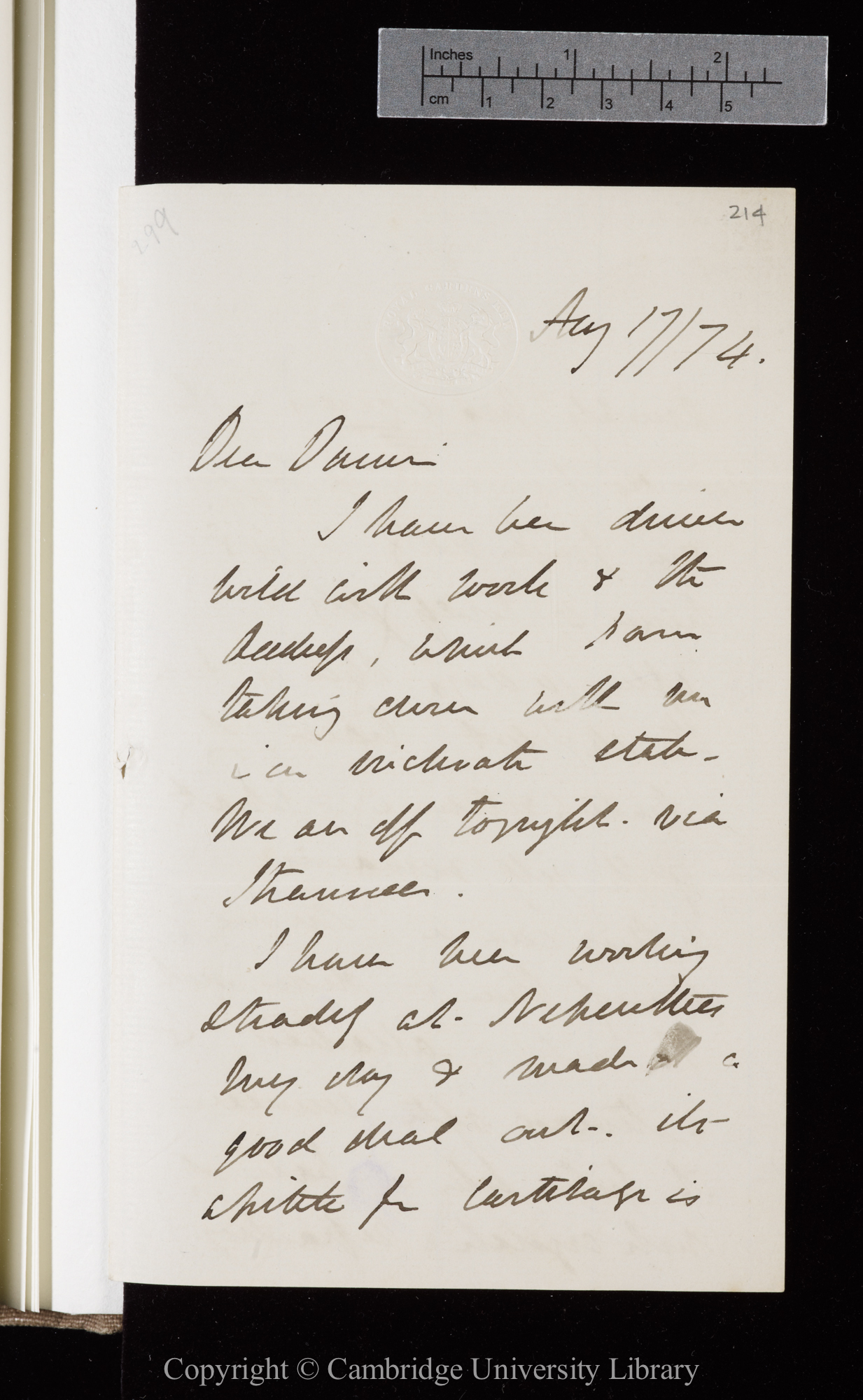 Letter from J. D. Hooker to C. R. Darwin   17 August 1874