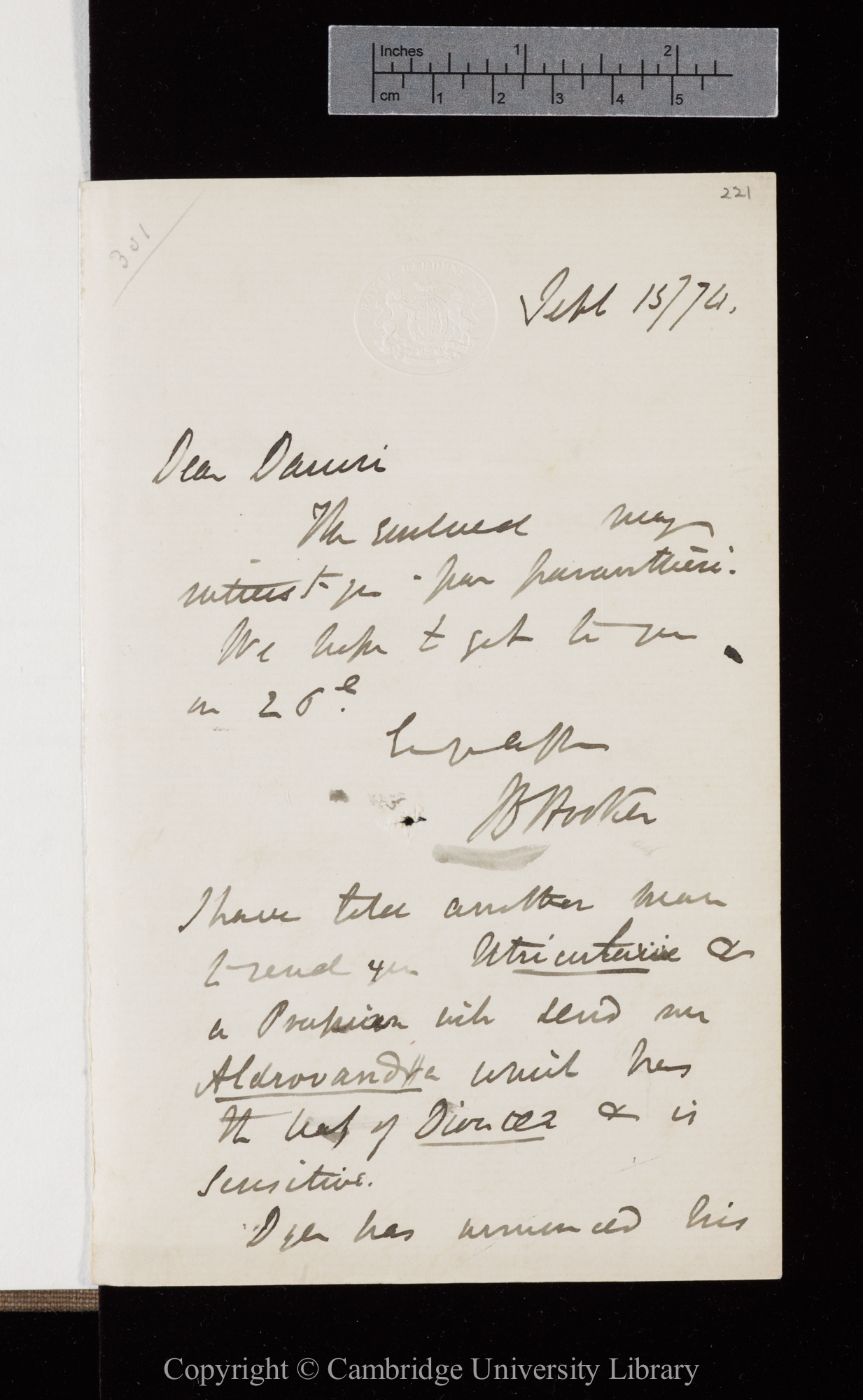 Letter from J. D. Hooker to C. R. Darwin   15 September 1874