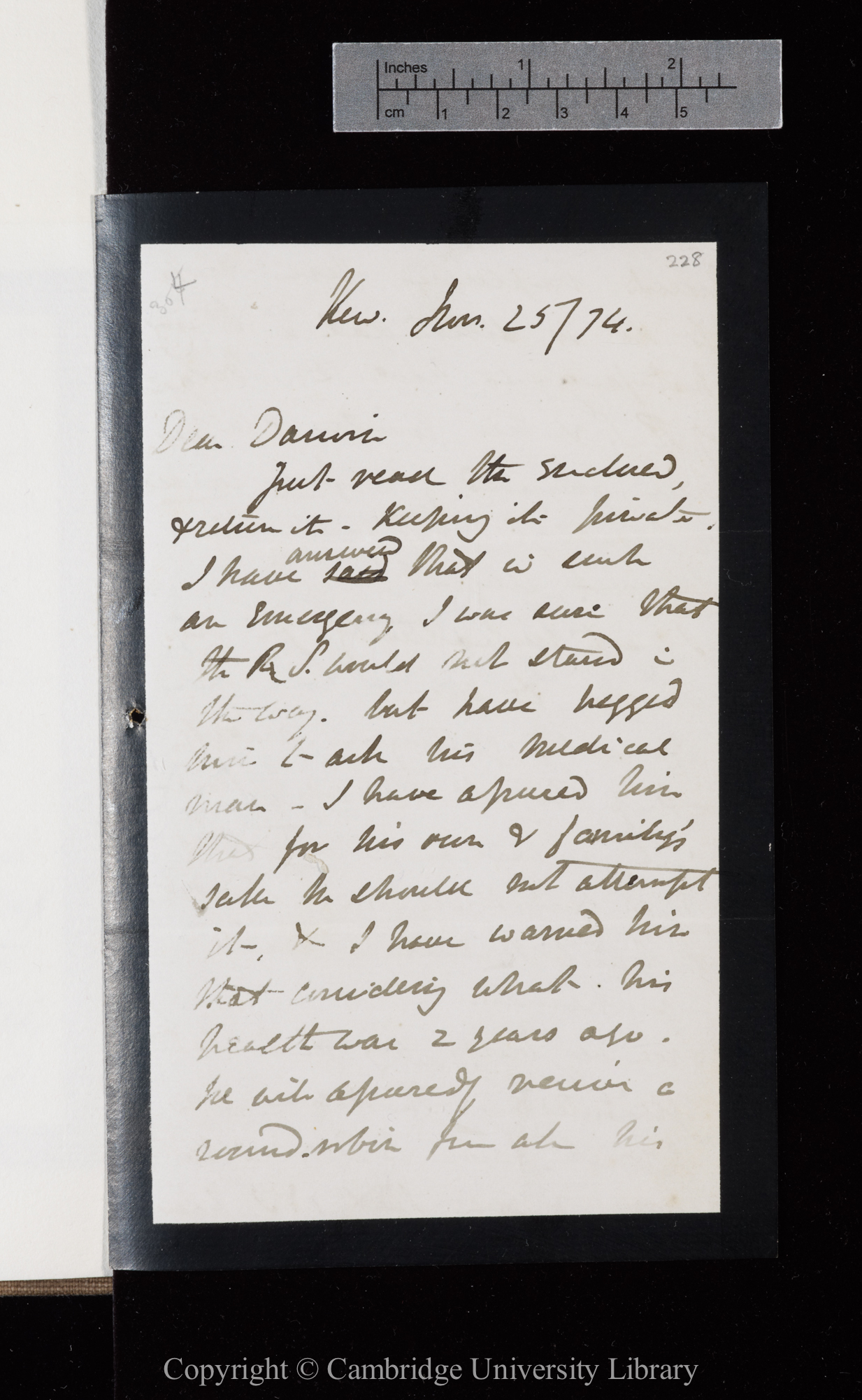 Letter from J. D. Hooker to C. R. Darwin   25 November 1874