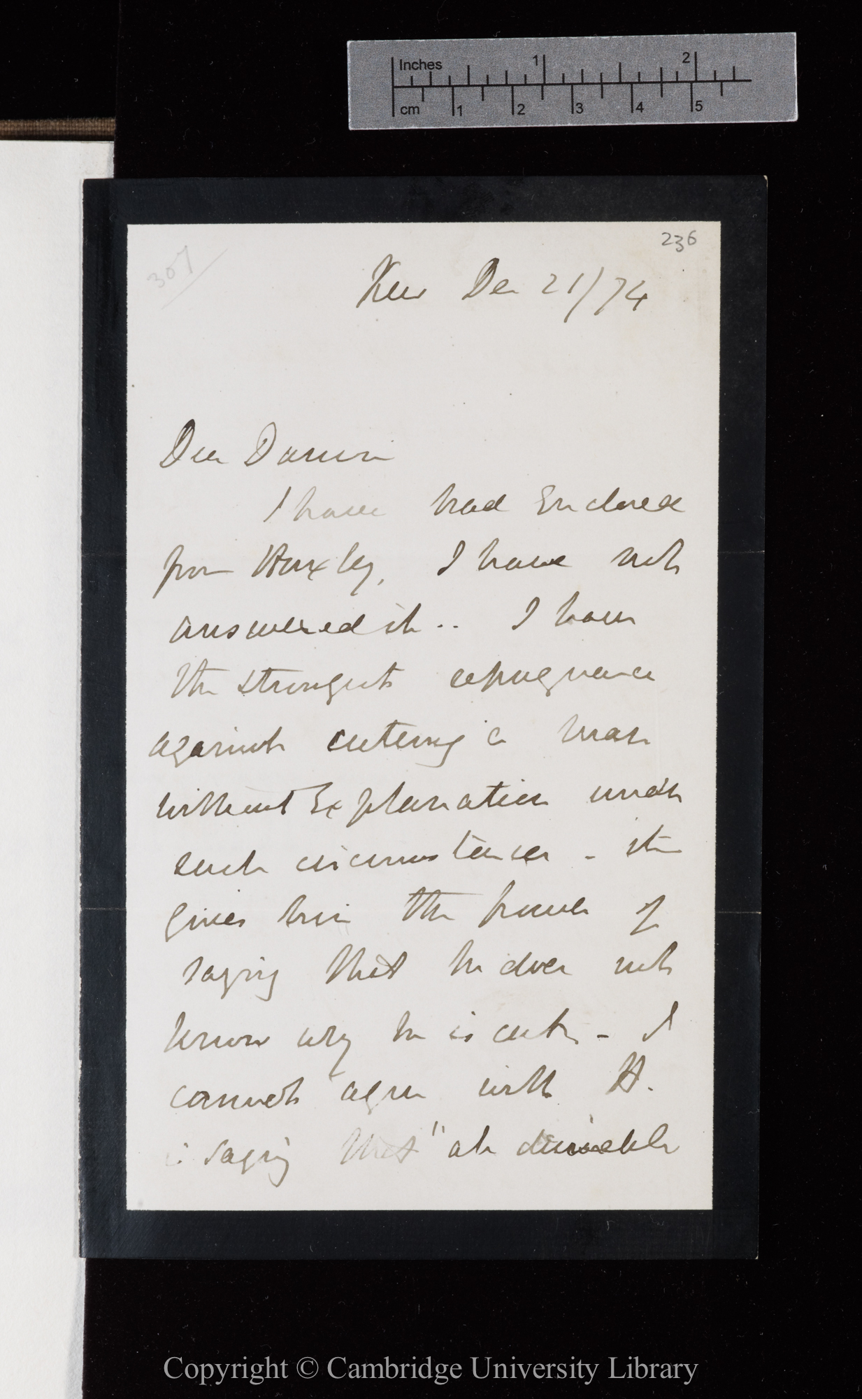 Letter from J. D. Hooker to C. R. Darwin   21 December 1874