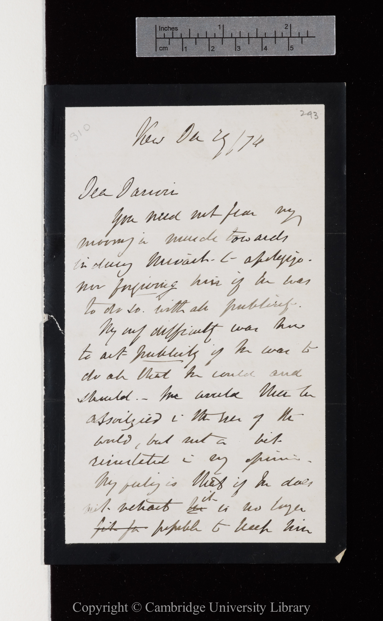 Letter from J. D. Hooker to C. R. Darwin   29 December 1874