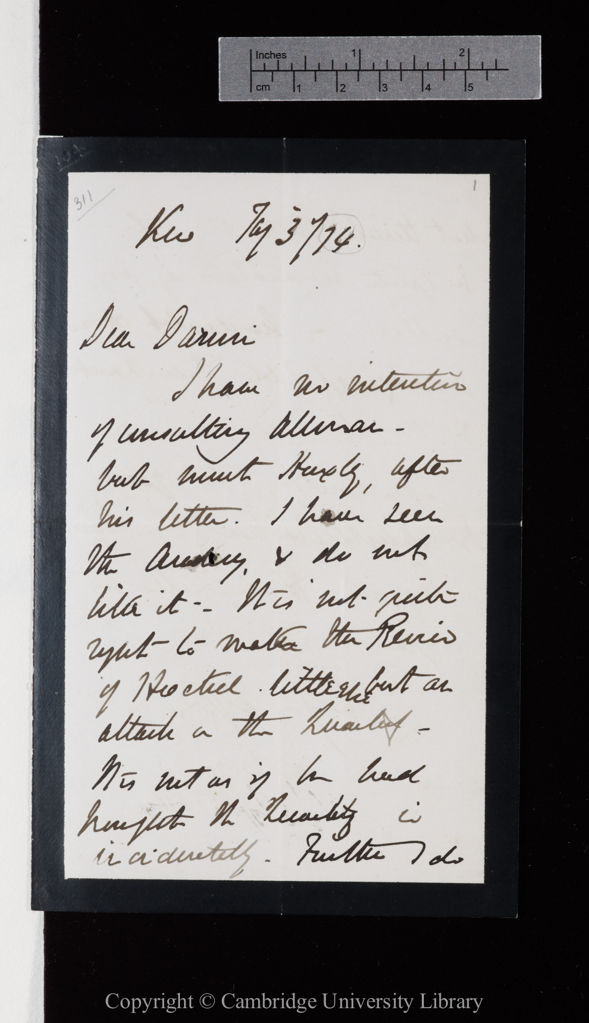 Letter from J. D. Hooker to C. R. Darwin   3 January [1875]