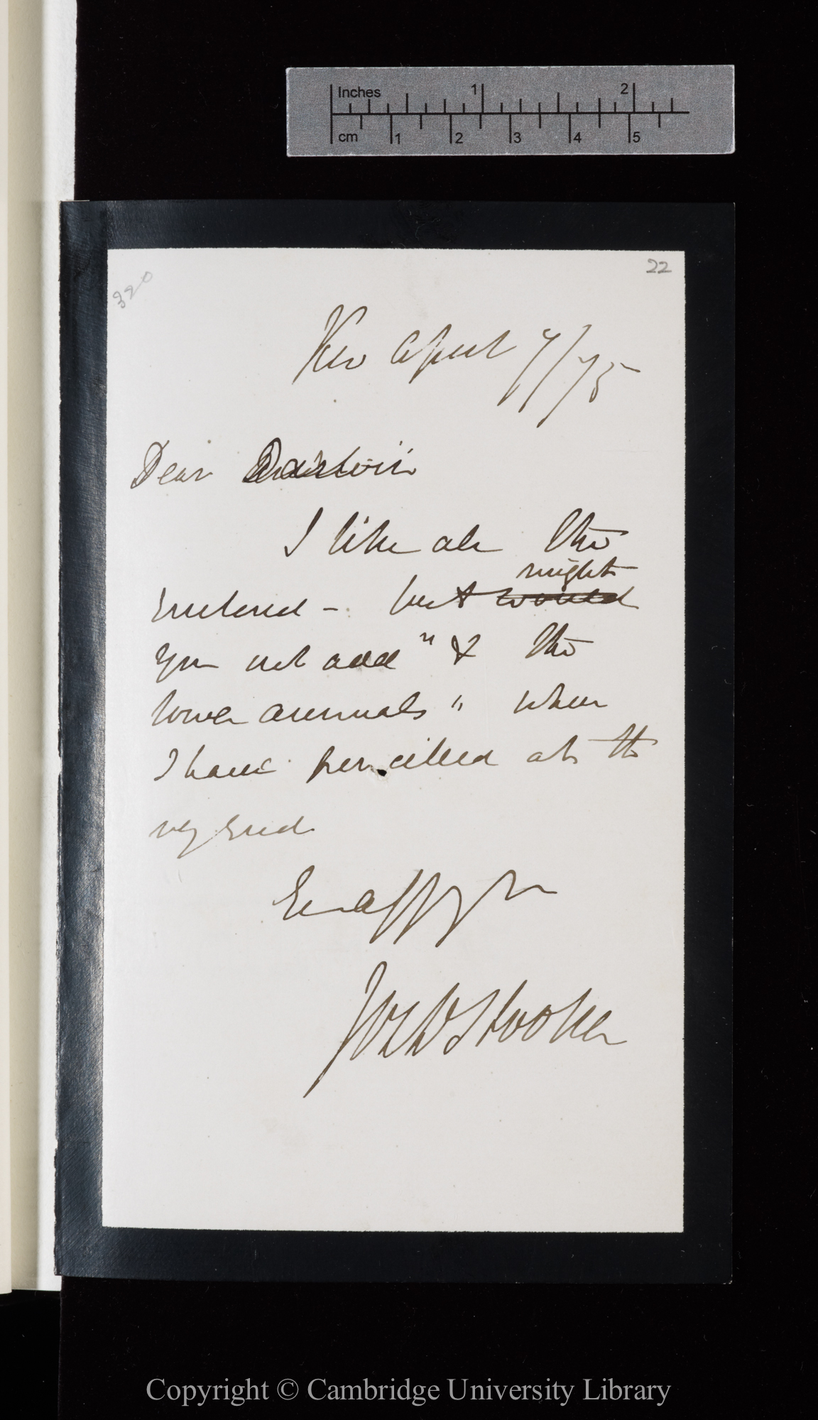 Letter from J. D. Hooker to C. R. Darwin   7 April 1875