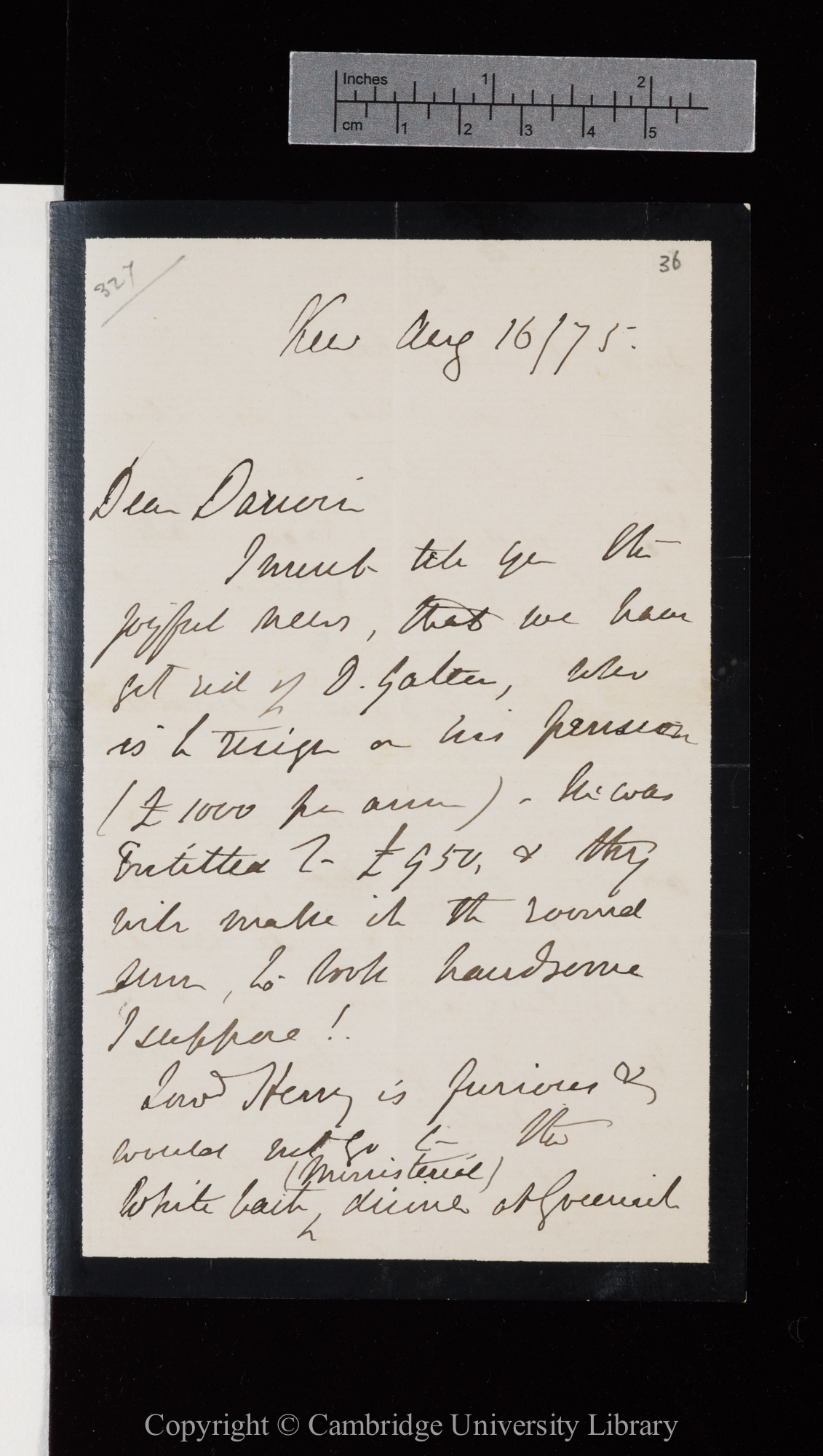 Letter from J. D. Hooker to C. R. Darwin   16 August 1875