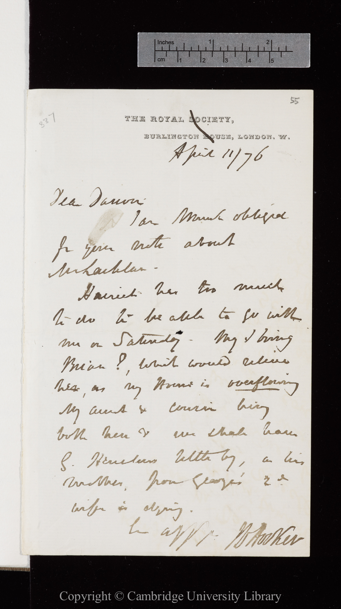Letter from J. D. Hooker to C. R. Darwin   11 April 1876