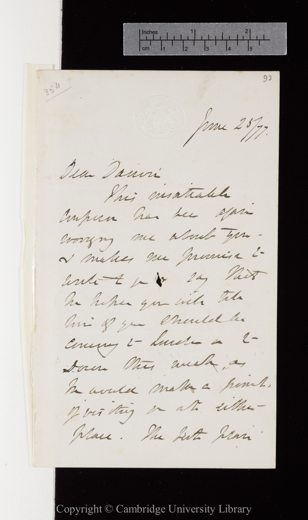 Letter from J. D. Hooker to C. R. Darwin   25 June 1877