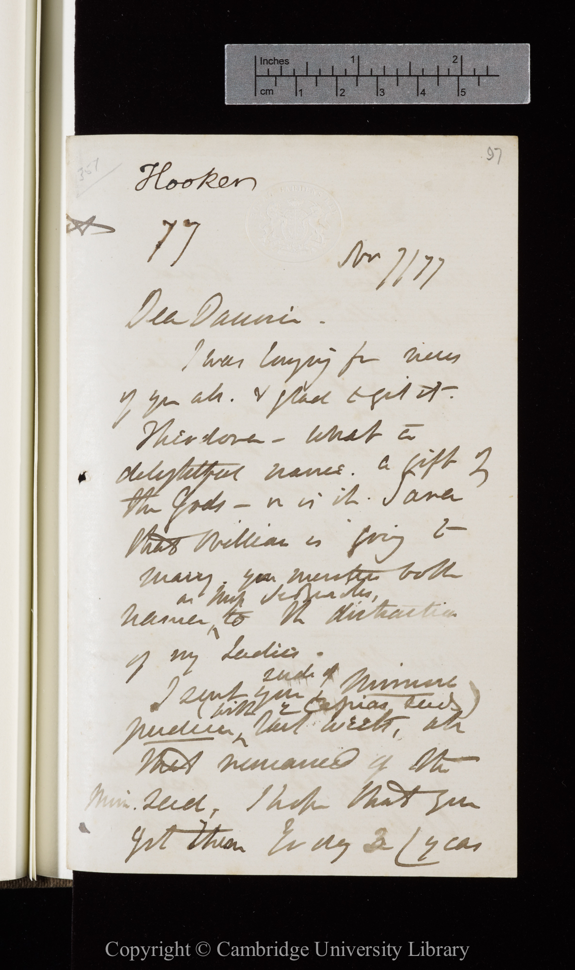Letter from J. D. Hooker to C. R. Darwin   7 November 1877