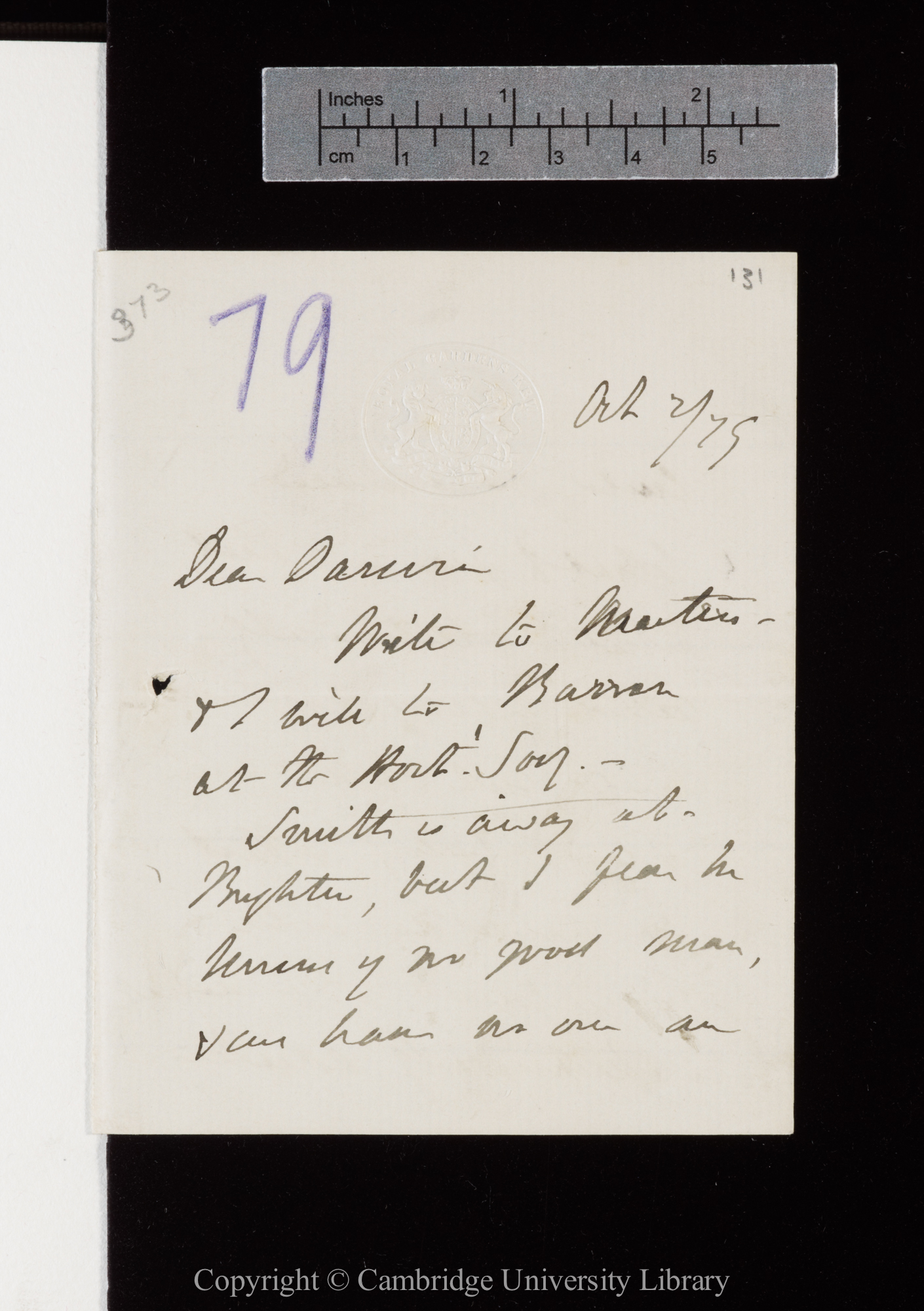 Letter from J. D. Hooker to C. R. Darwin   2 October 1879