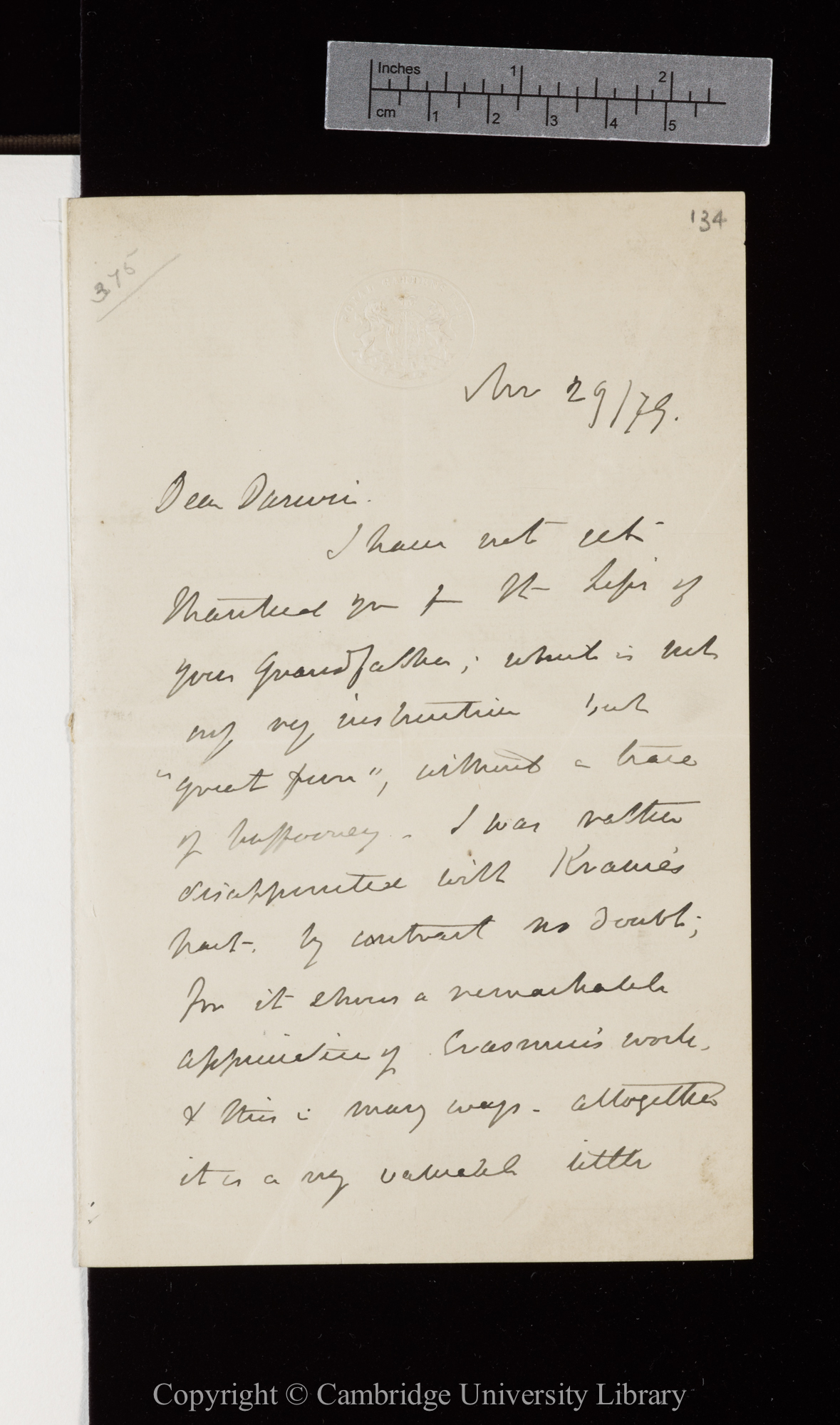 Letter from J. D. Hooker to C. R. Darwin   29 November 1879