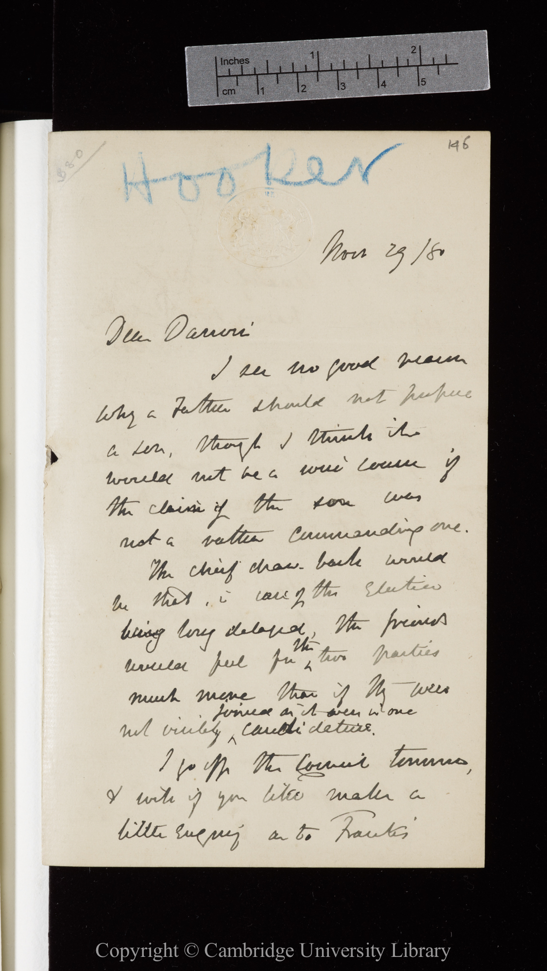 Letter from J. D. Hooker to C. R. Darwin   29 November 1880