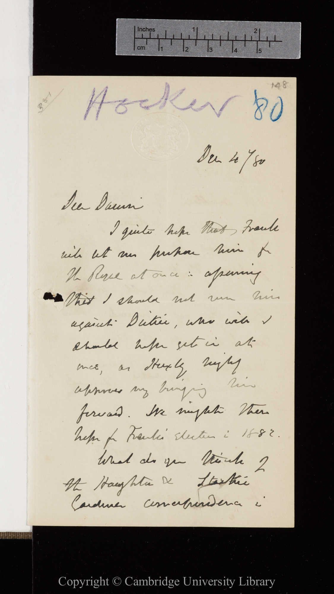Letter from J. D. Hooker to C. R. Darwin   4 December 1880
