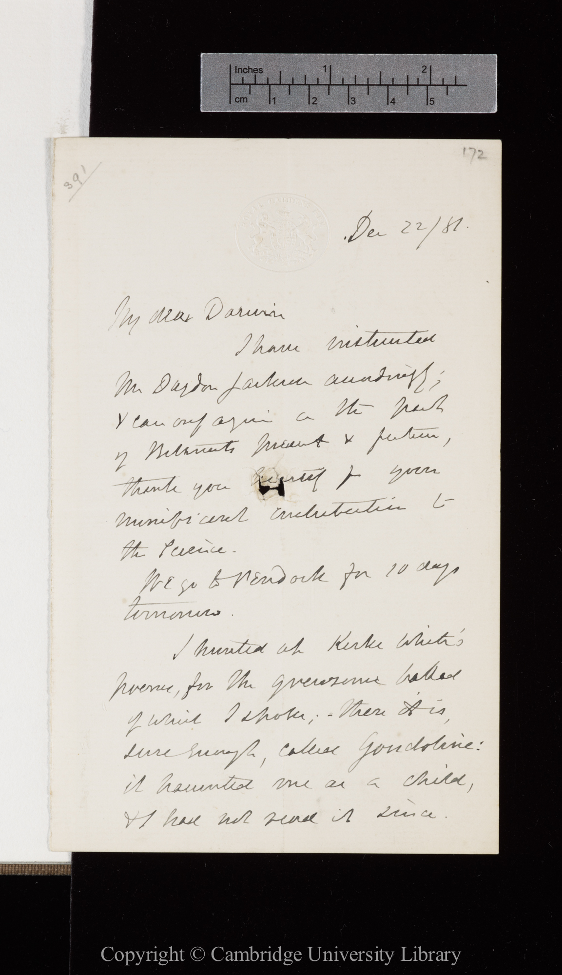 Letter from J. D. Hooker to C. R. Darwin   22 December 1881