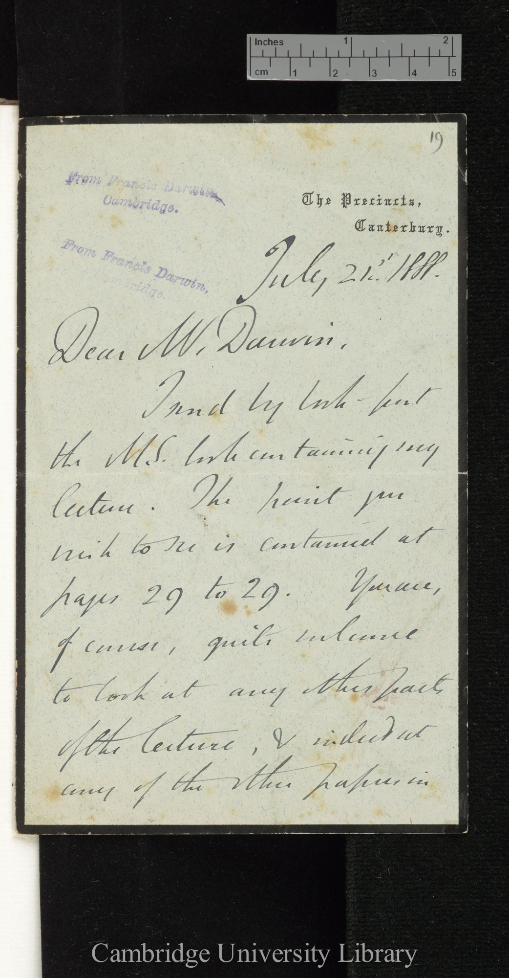 William Henry Fremantle to Sir Francis Darwin