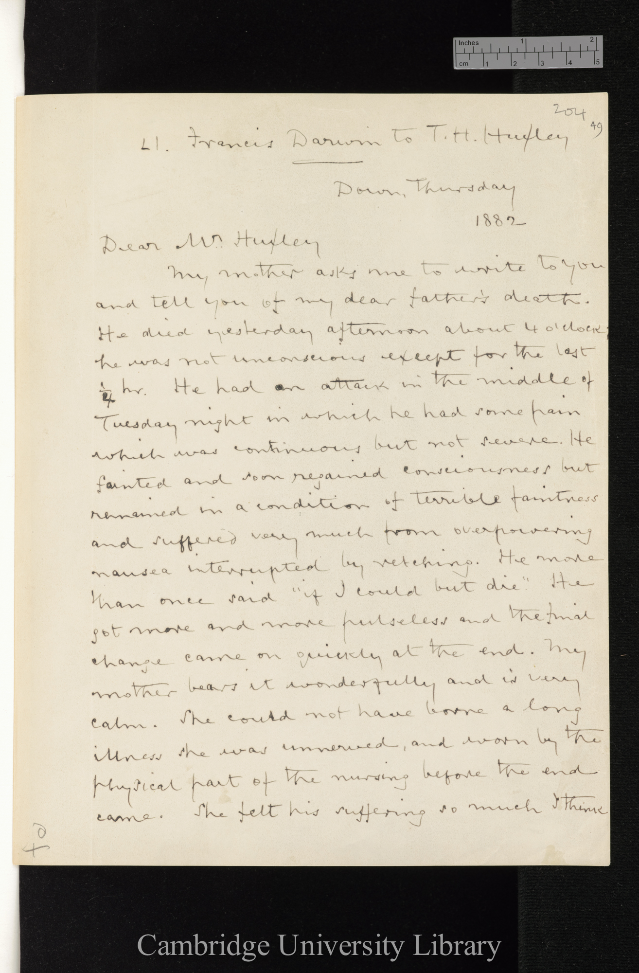 Sir Francis Darwin to Thomas Henry Huxley