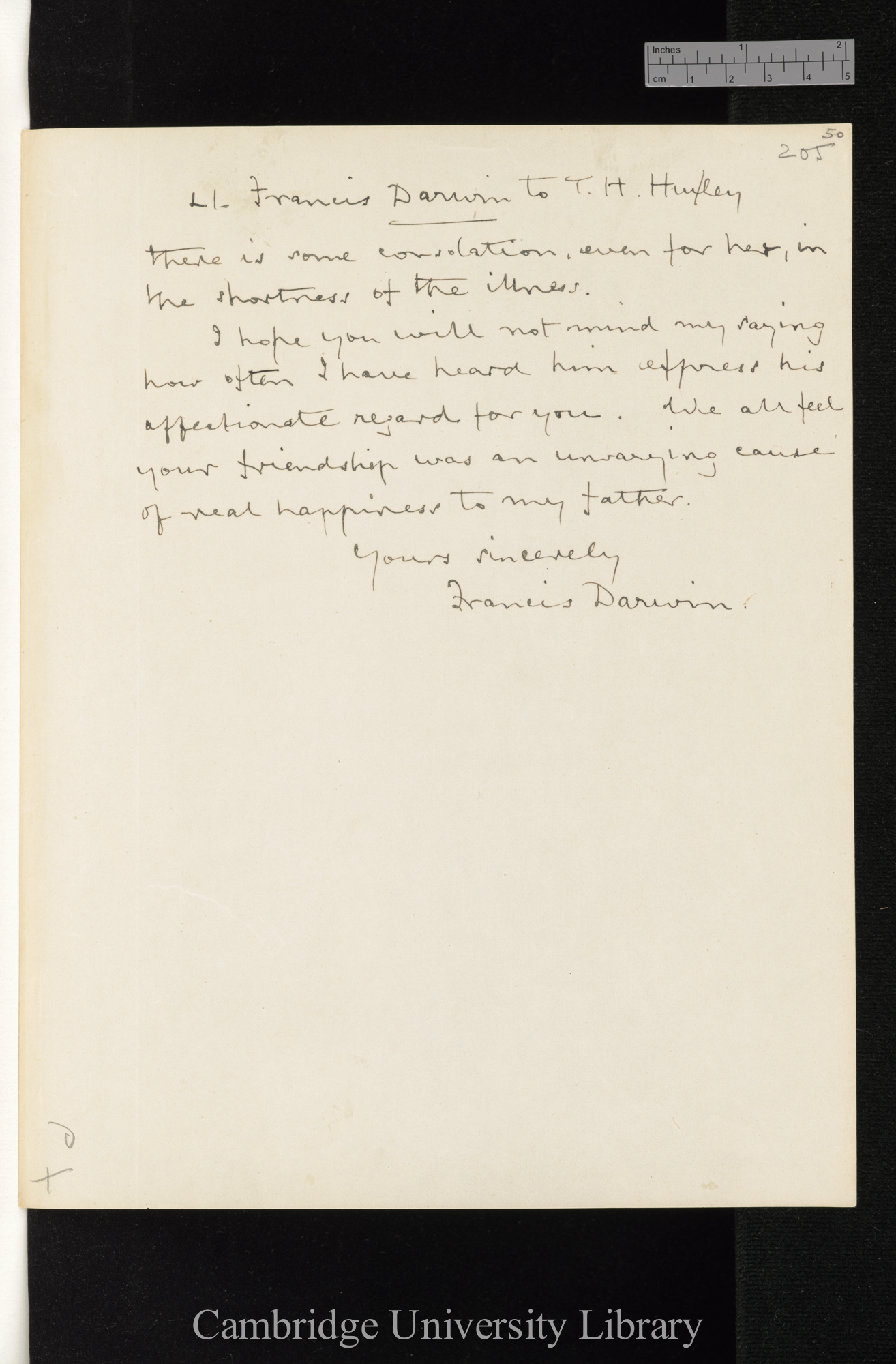 Sir Francis Darwin to Thomas Henry Huxley