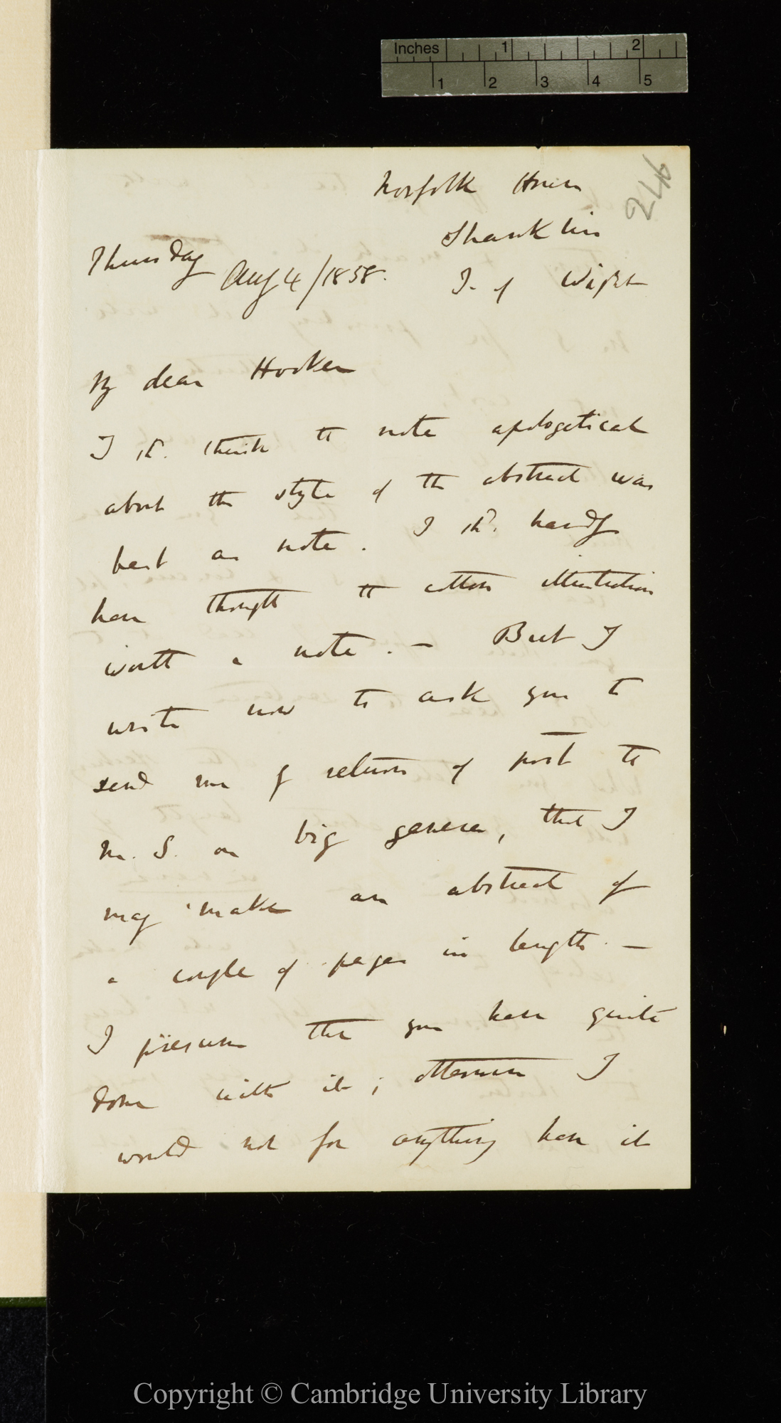 Letter from C. R. Darwin to J. D. Hooker   [5 August 1858]