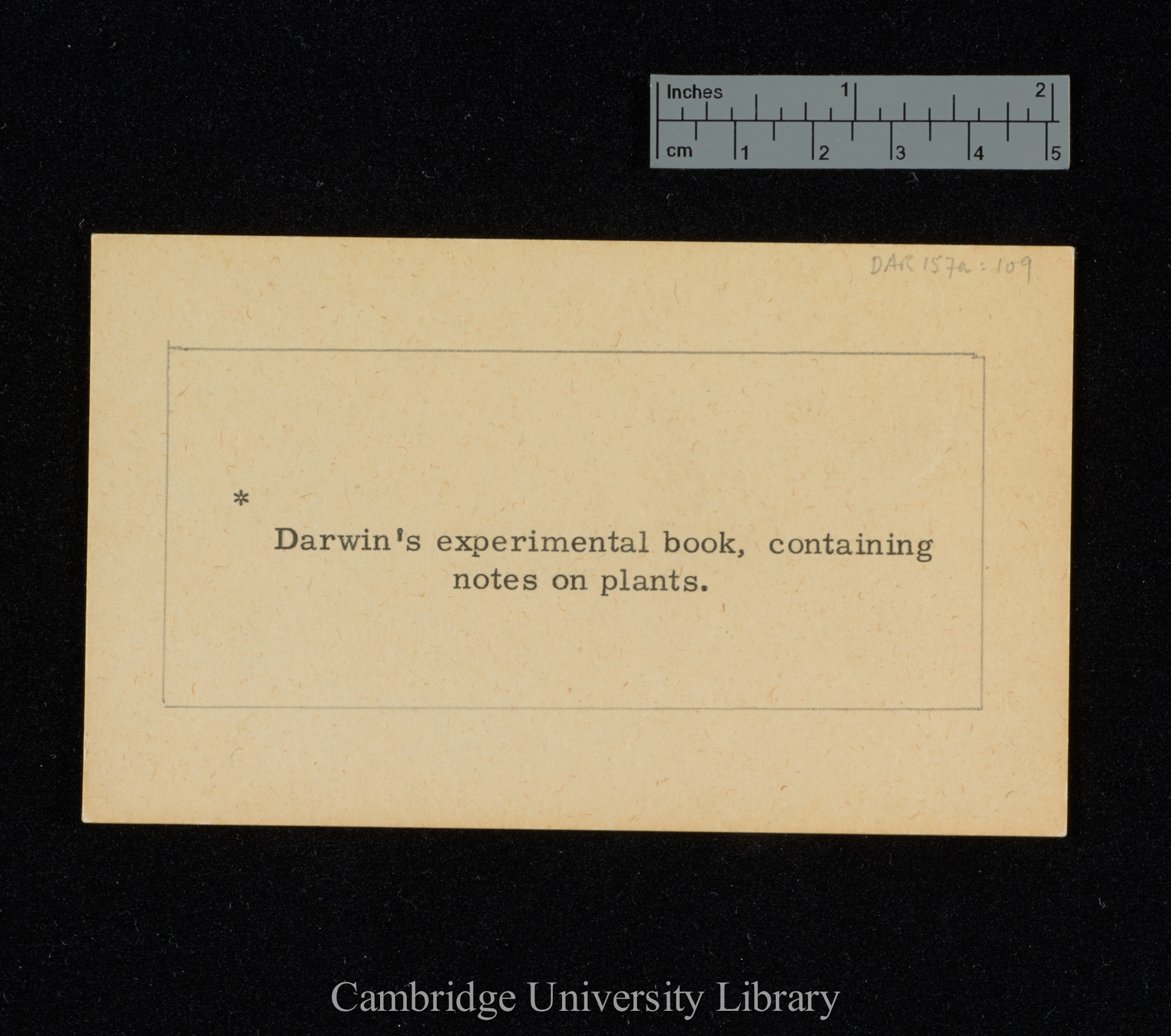 exhibition card &quot;Darwin&#39;s experimental book, containing notes on plants&quot;