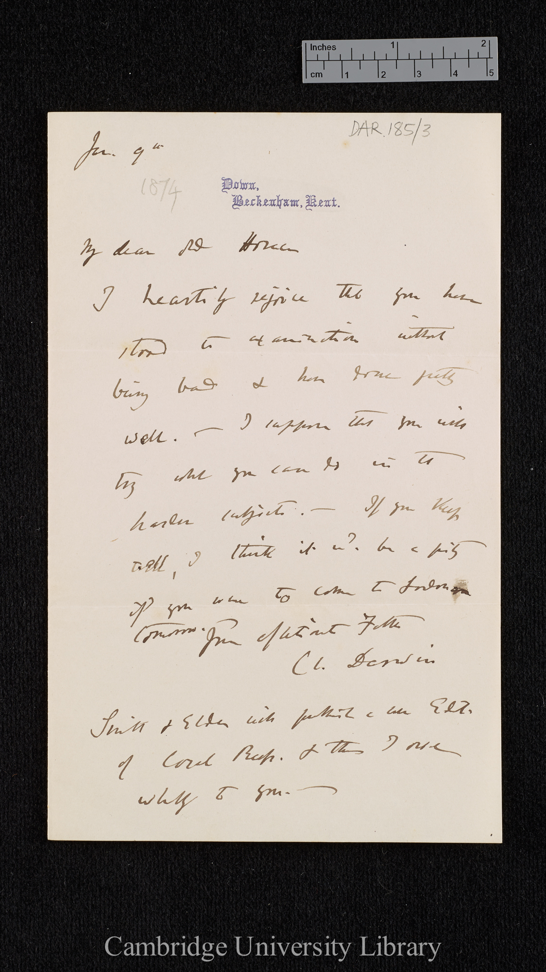 Charles Robert Darwin to Sir Horace Darwin