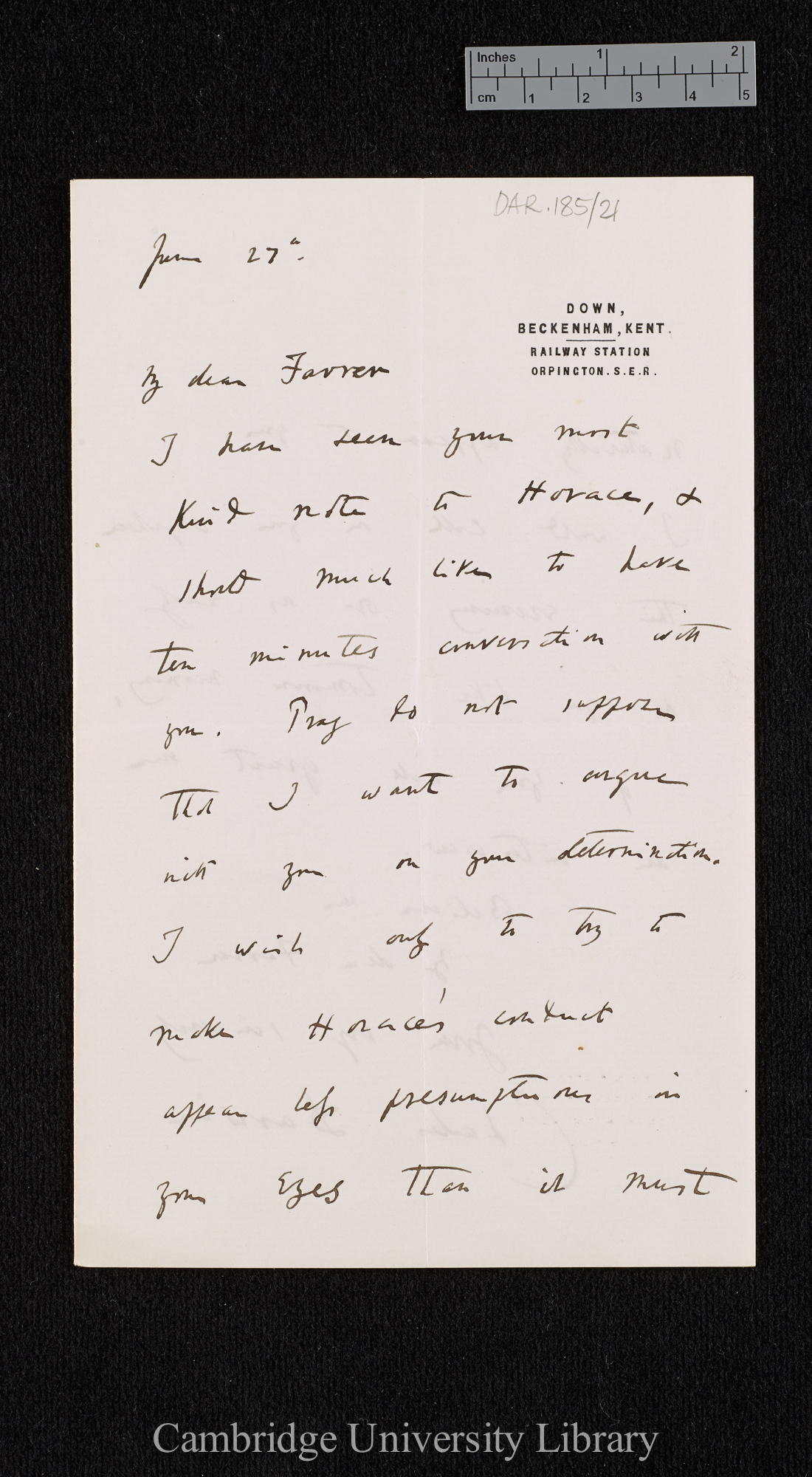 Charles Robert Darwin to Thomas Henry Farrer