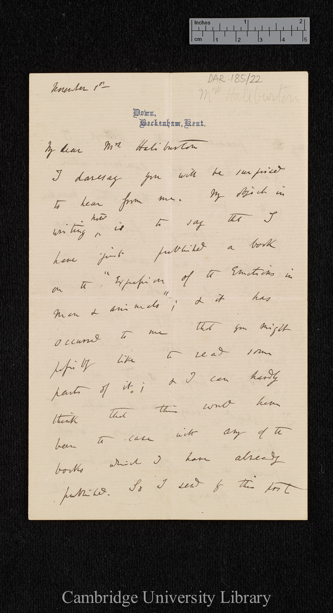 Charles Robert Darwin to Haliburton S H once Williams née Owen