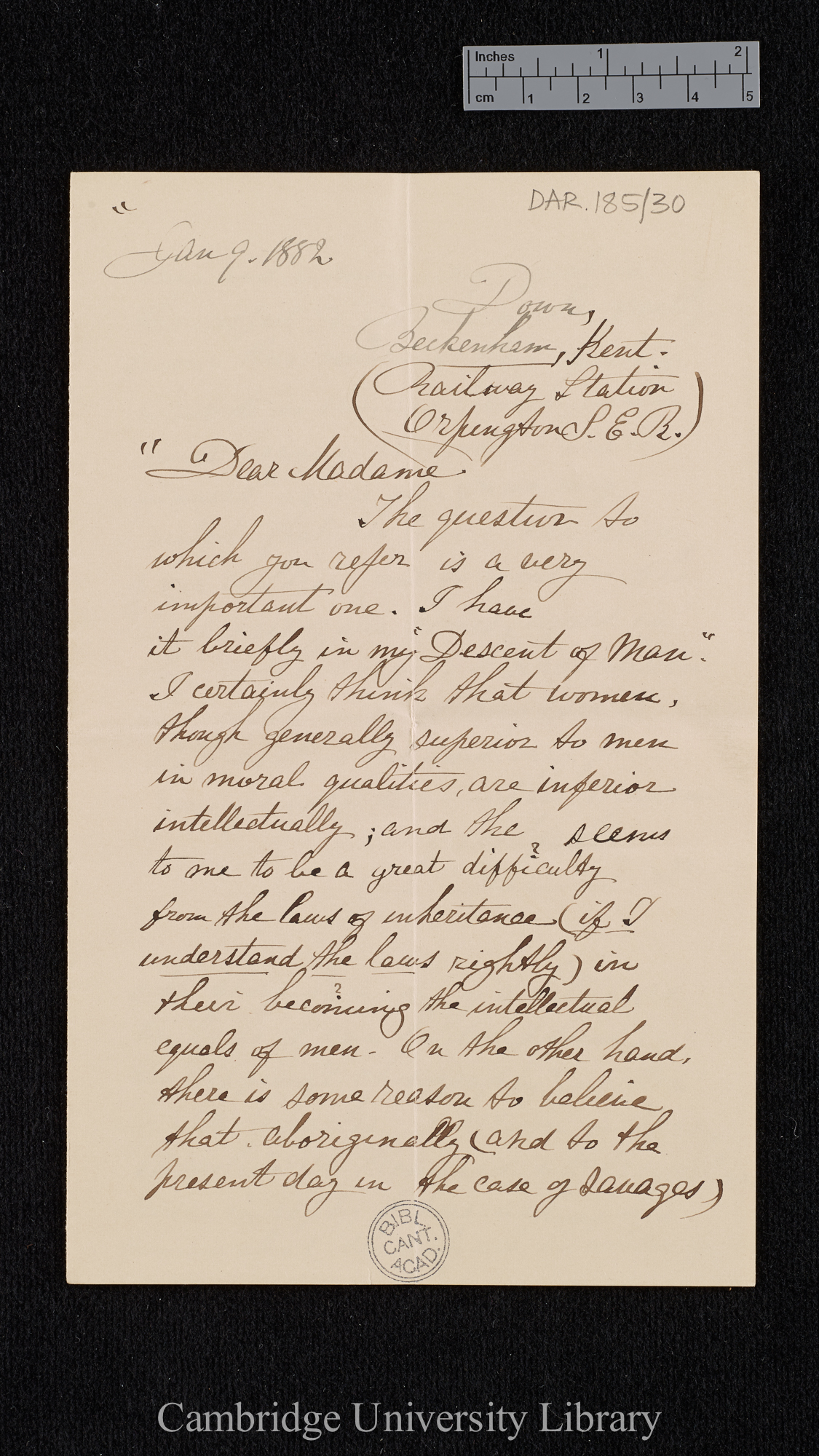 Charles Robert Darwin to [Caroline Kennard]